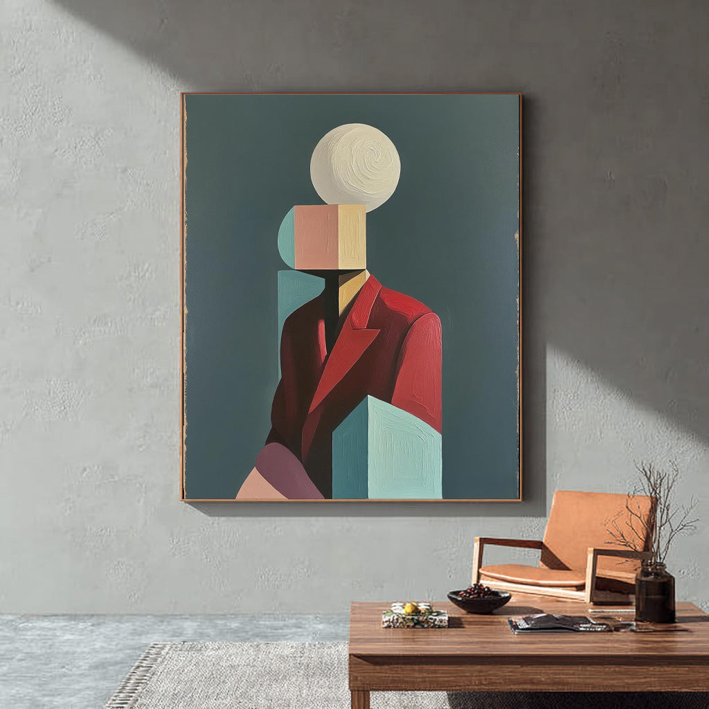 Textured Geometric Shapes People Painting Canvas Original Large Abstract Figure Wall Art Home Decor