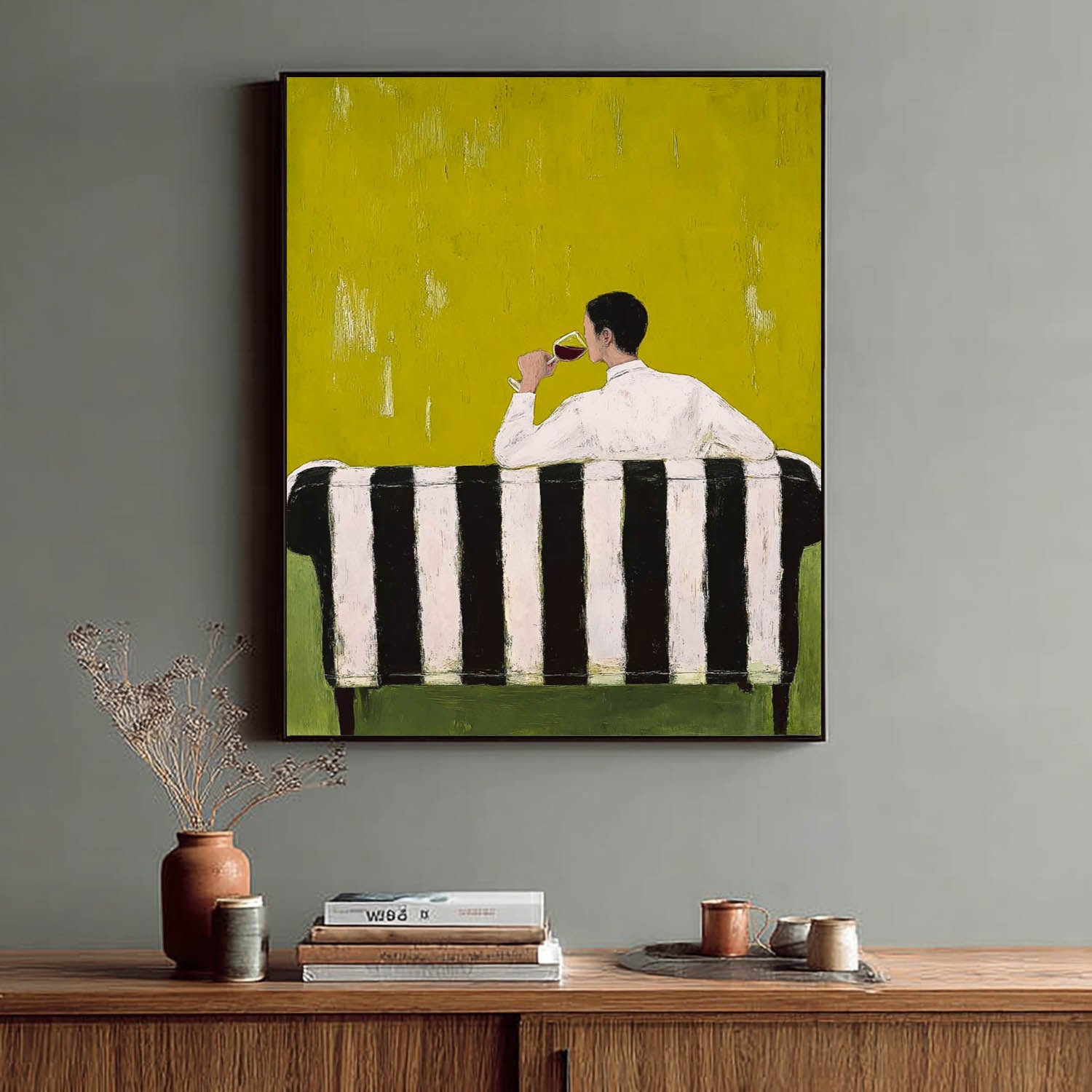 Retro Figure Artwork Abstract Gentleman Tasting Wine Oil Painting Canvas Original Man Wall Art