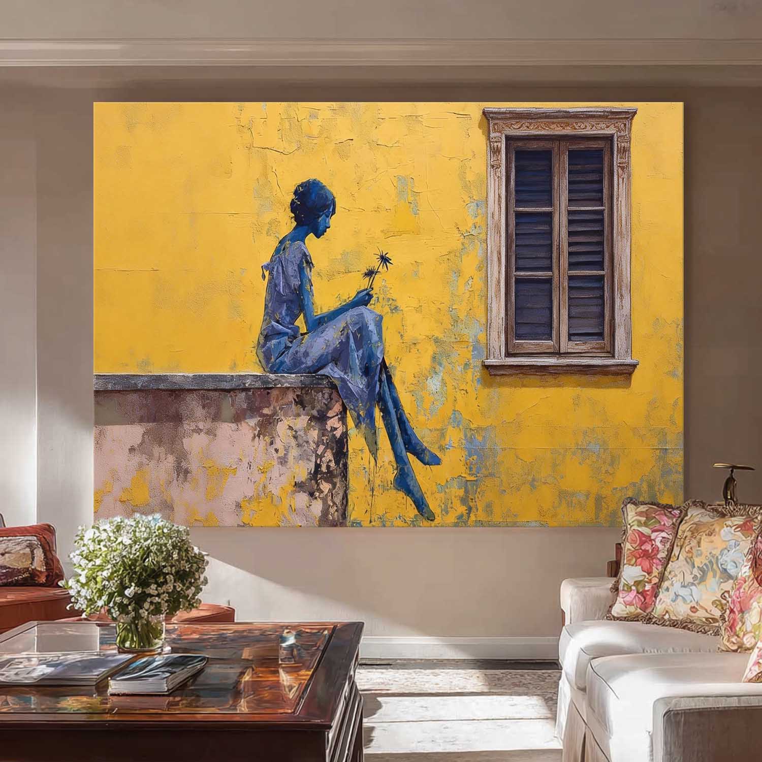 Mediterranean Style Abstract Art Landscape Canvas Serene Moments Abstract Painting Contemporary Lady Canvas Decor