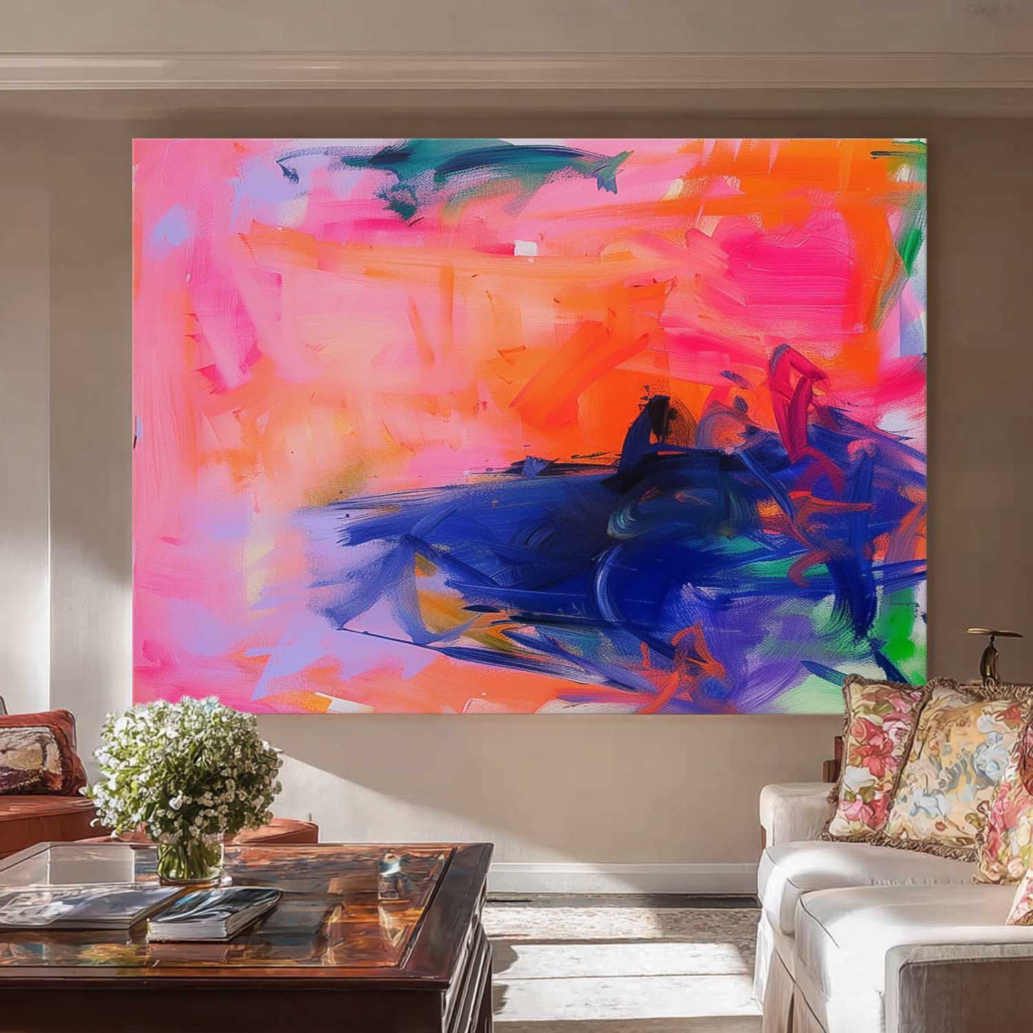 Abstract Expressionist Oil Painting Bold Color Blocking Wall Art Original Canvas For Contemporary Home Decor