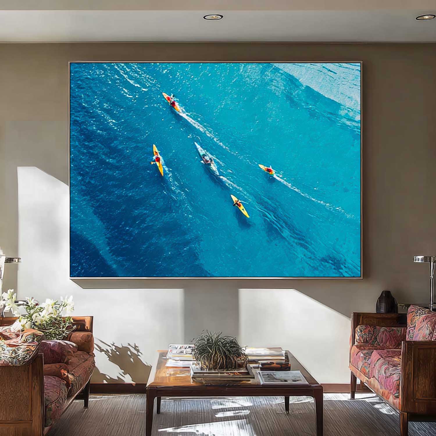 Large Original Rowing Boats painting Boat Seascape Landscape Impasto painting Impressionism Coastal artwork