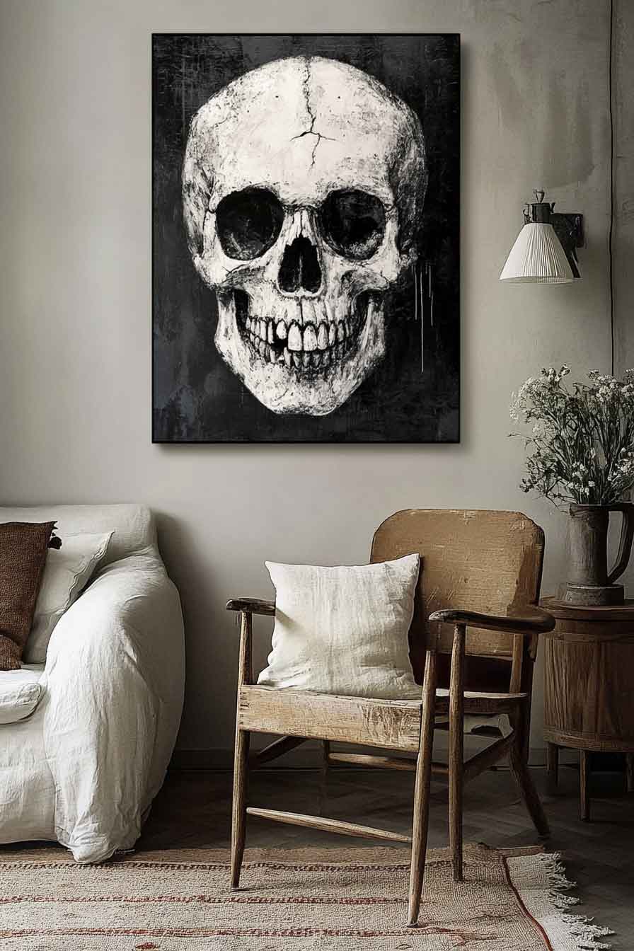Original Abstract Wall Art Skeleton Painting Cool Tones Large  Acrylic Painting Framed Black Gothic Home Decor Artwork