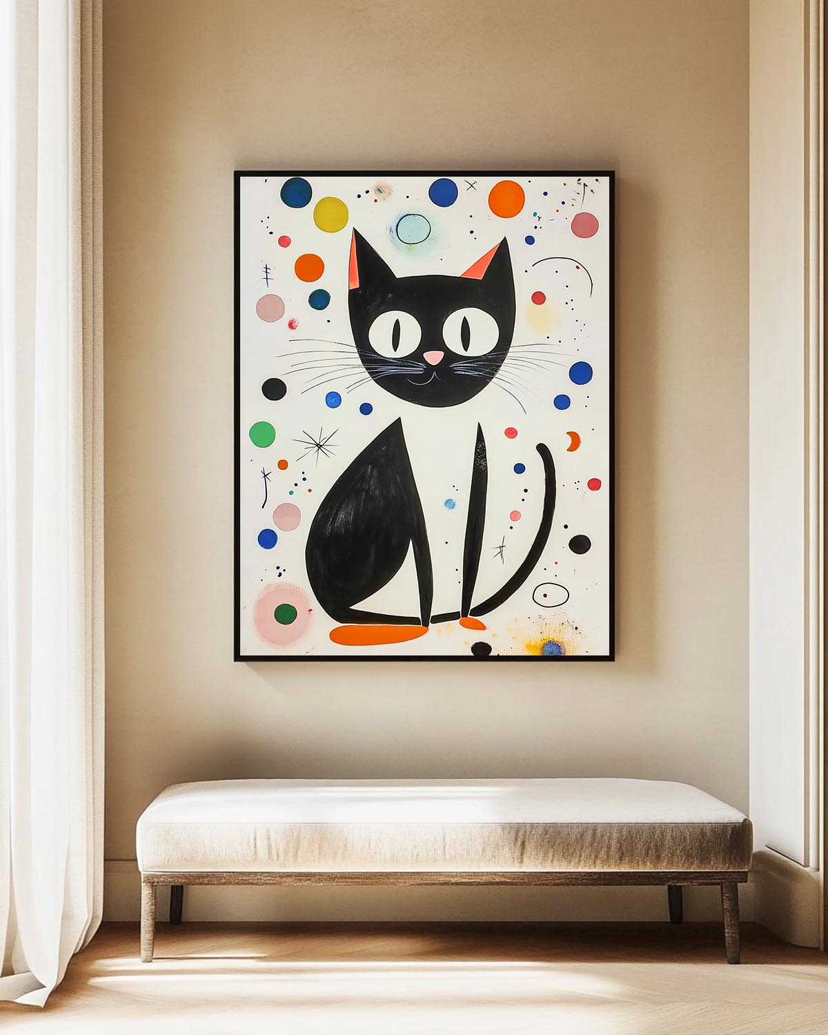Joan Miró Style Abstract Cat Acrylic Painting Colorful Modern Cat Oil Painting Pop Artwork Home Decor