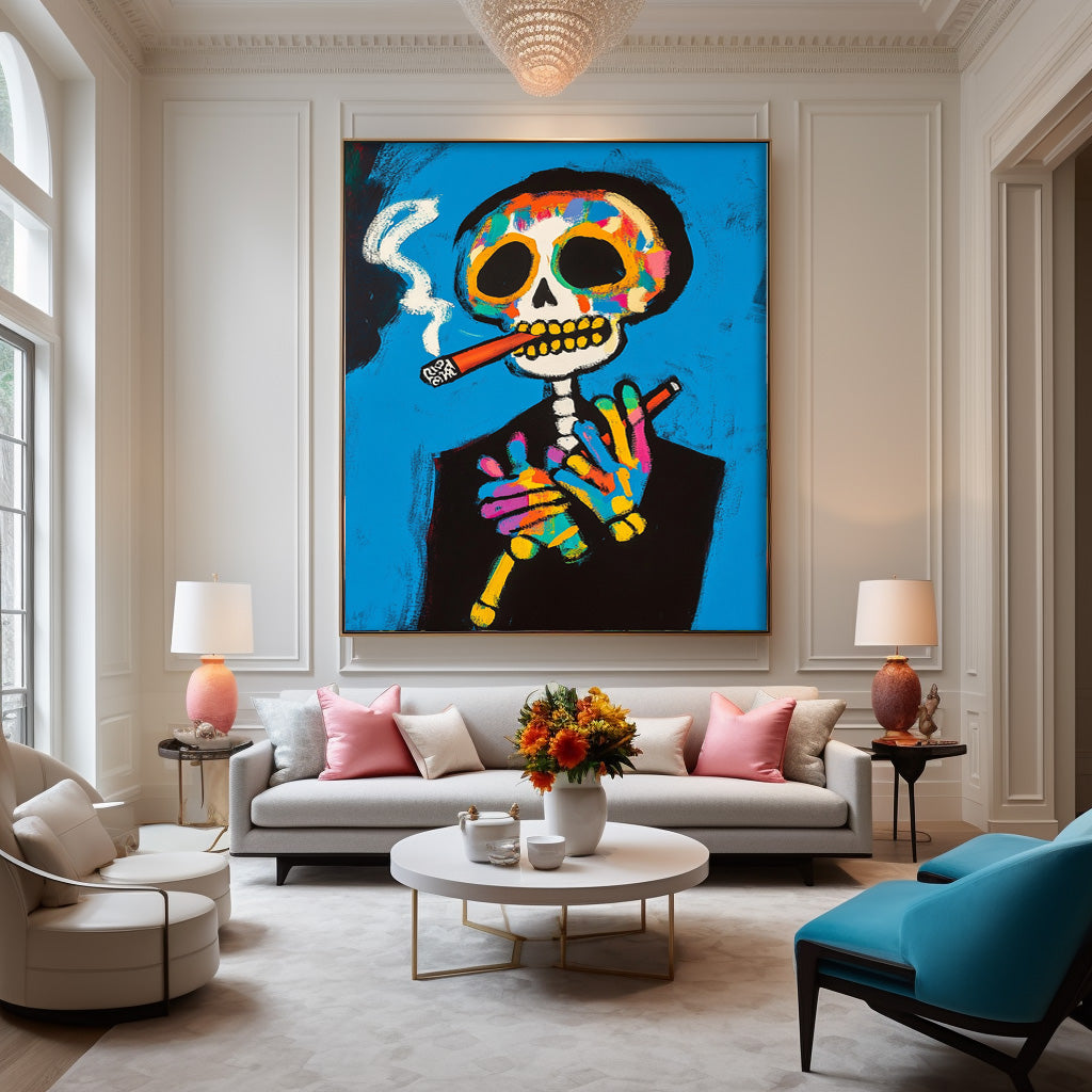 Lovely Skeleton Painting Colorful Original Abstract Wall Art Large Acrylic Painting Framed Unique Home Decor