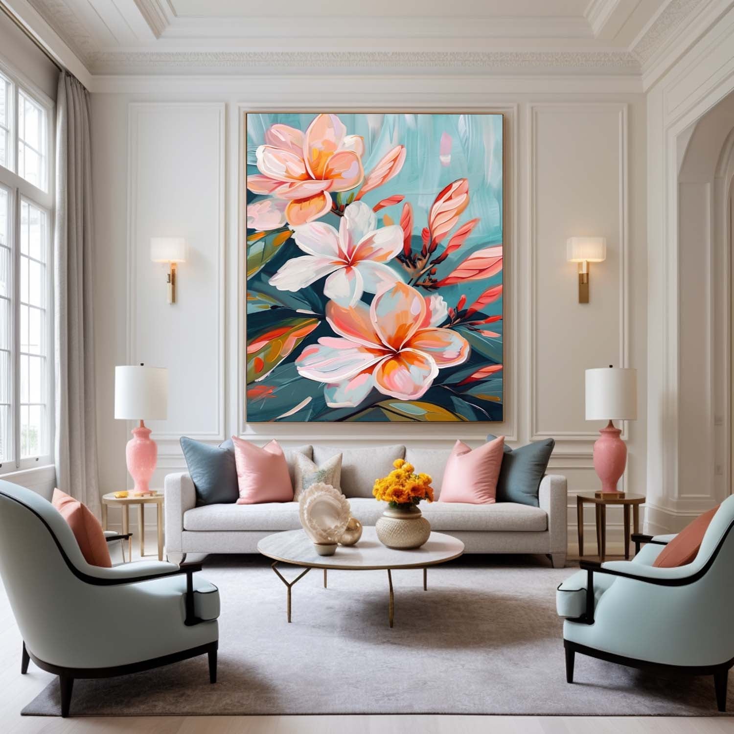 Original Abstract Blossom Painting Flowers Acrylic Painting Canvas Large Textured Floral Art Framed