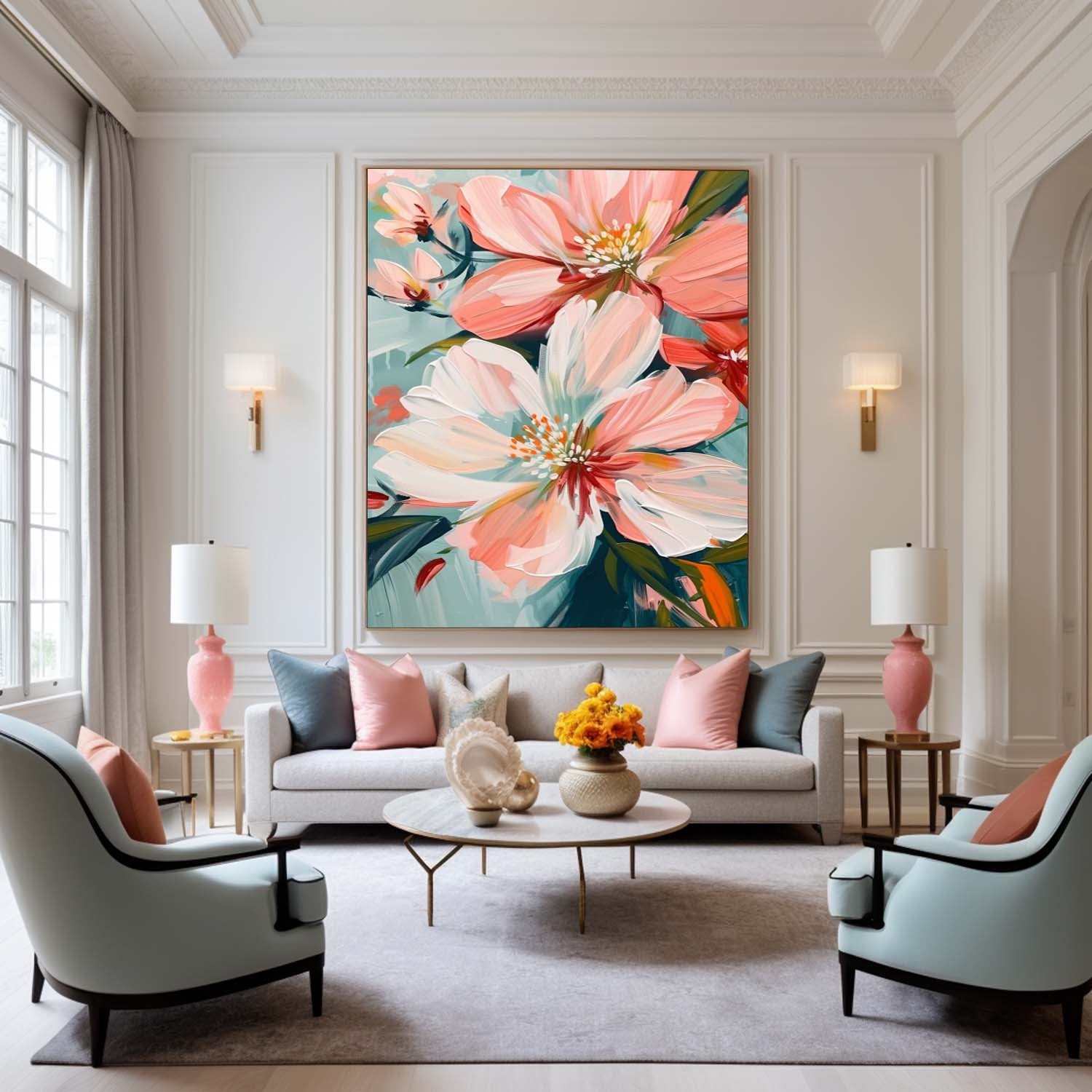 Large Textured Floral Art Original Abstract Peach Blossom Painting Flowers Acrylic Painting Canvas Framed