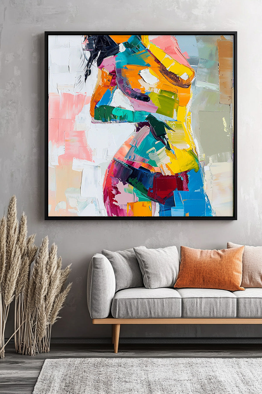 Bright Color Abstract Wall Art Square Sexy Girl Original Texture Acrylic Painting Canvas Large Artwork