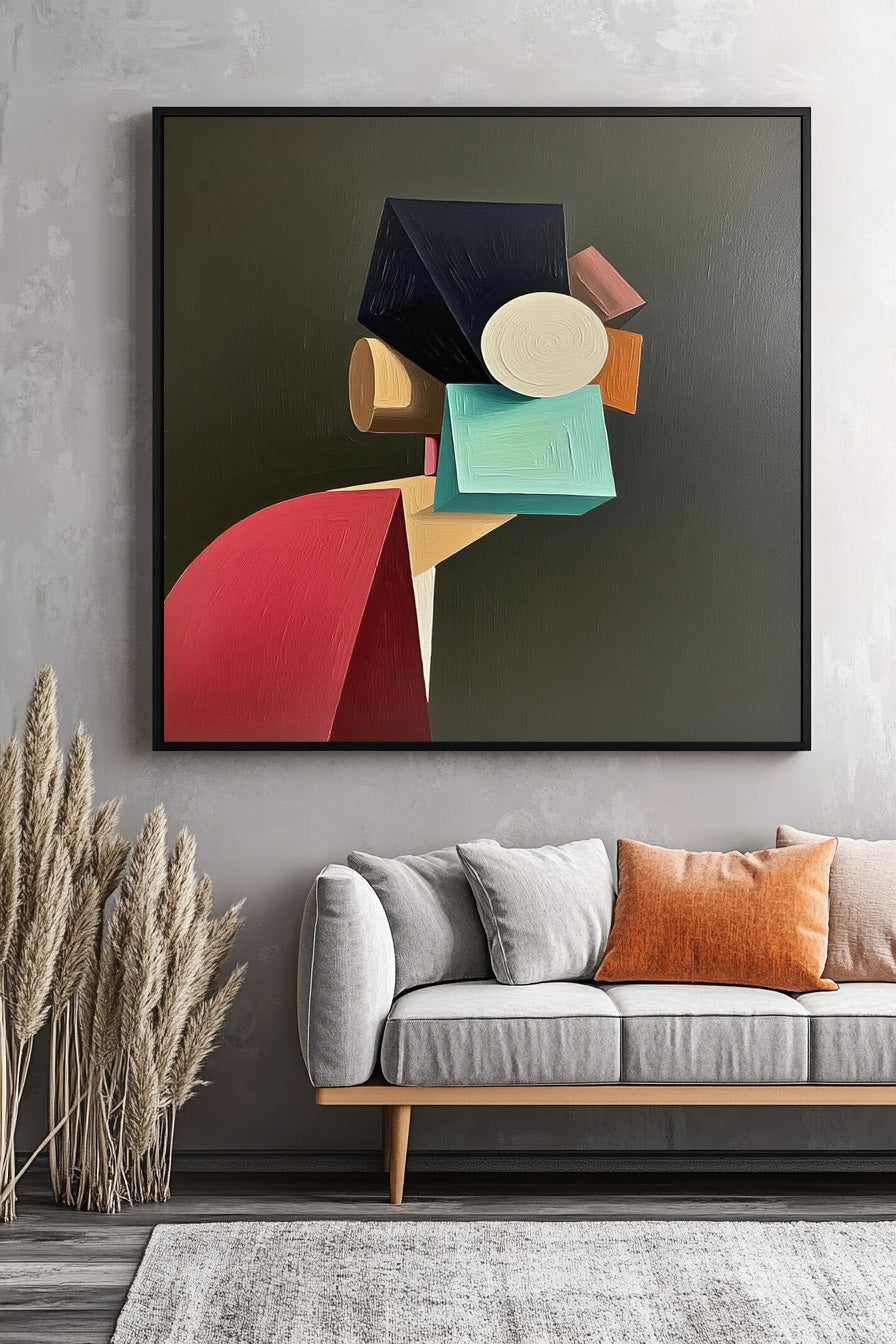 Original Textured Geometric Shapes People Painting Canvas Large Abstract Portrait Wall Art Home Decor