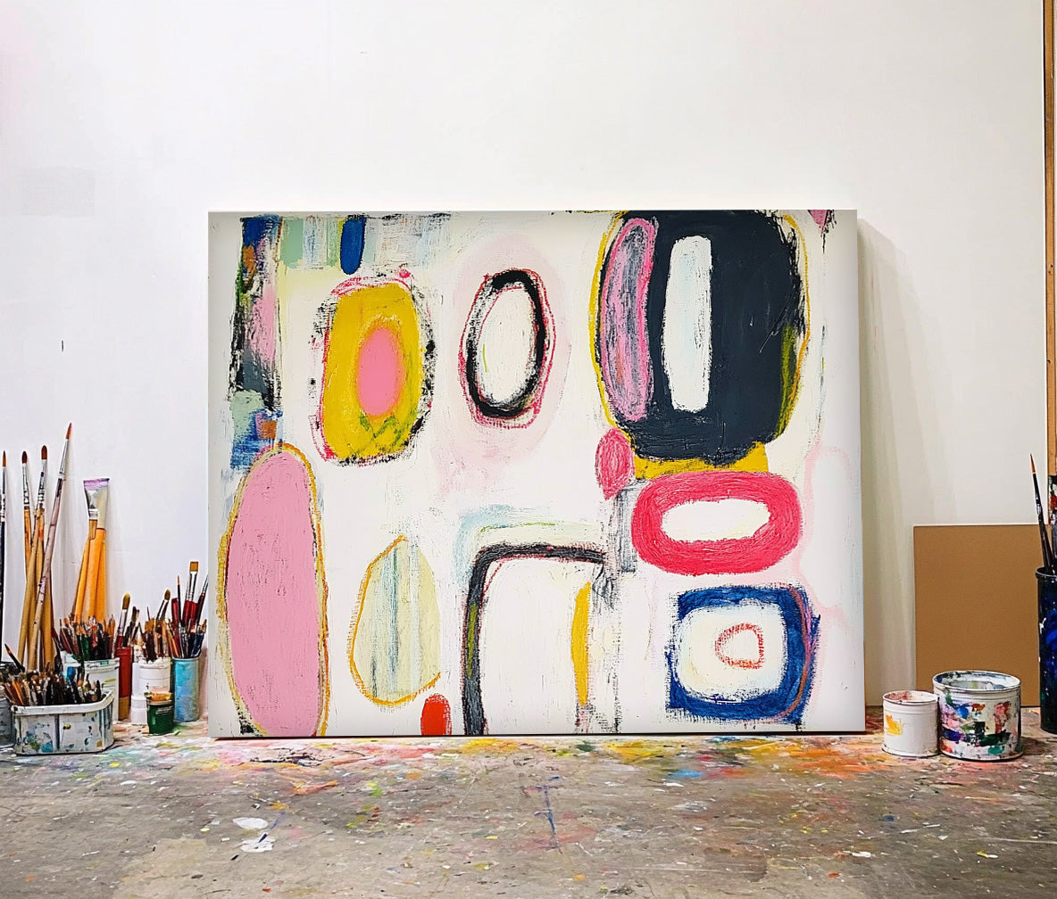 Modern Colorful  Artwork Original Irregular Geometric Circles Wall Art Abstract Graffiti Oil Painting