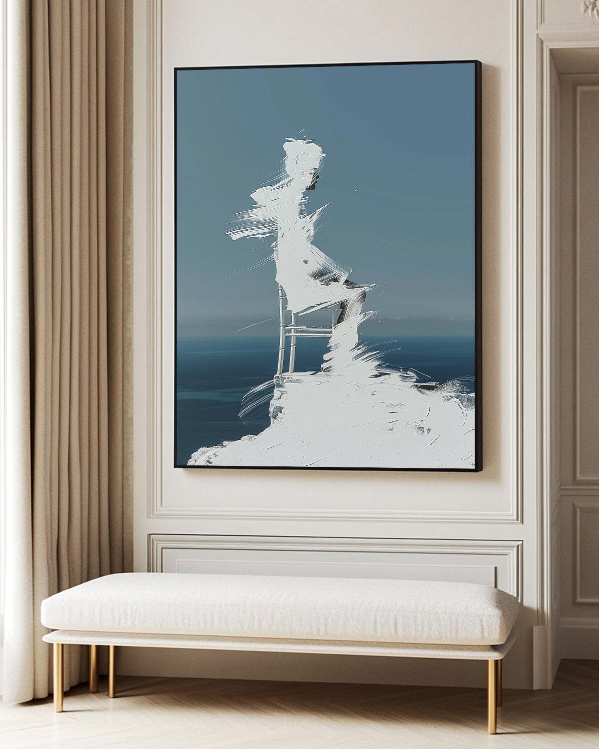 Original Abstract Wall Art Figure shadow Painting Cool Tones Large Outline Acrylic Painting Framed Artwork