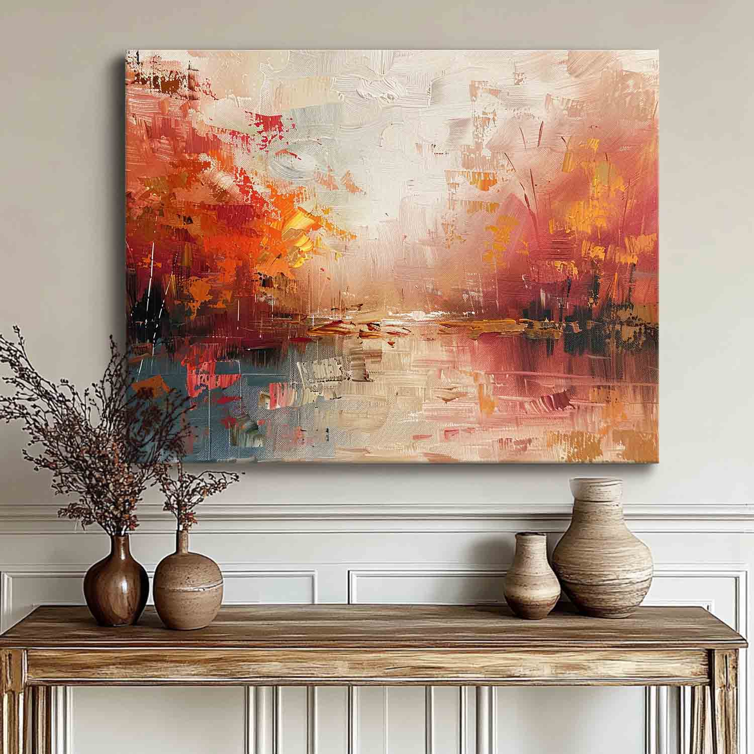 Red Abstract Landscape Oil Painting On Canvas Framed Texture High Quality Wall Art Original Scenery Artwork