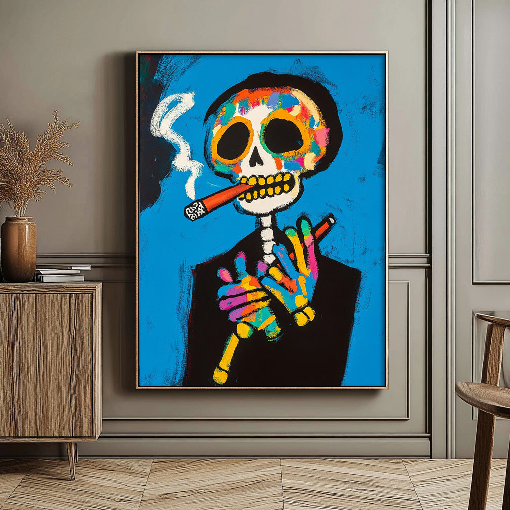 Lovely Skeleton Painting Colorful Original Abstract Wall Art Large Acrylic Painting Framed Unique Home Decor