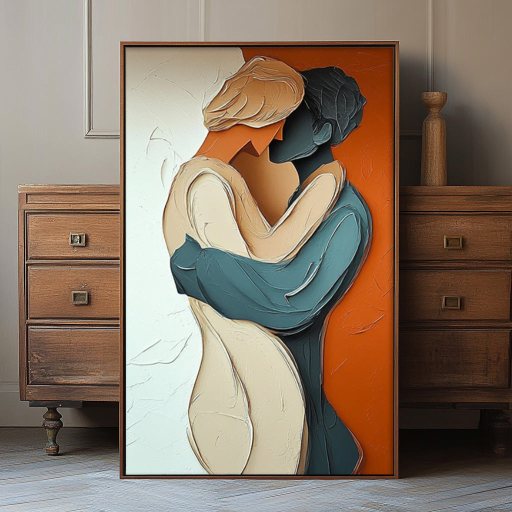 Large Texture Lovers Kiss Abstract Wall Art Portrait Artwork Original Figure Acrylic Painting Home Decor
