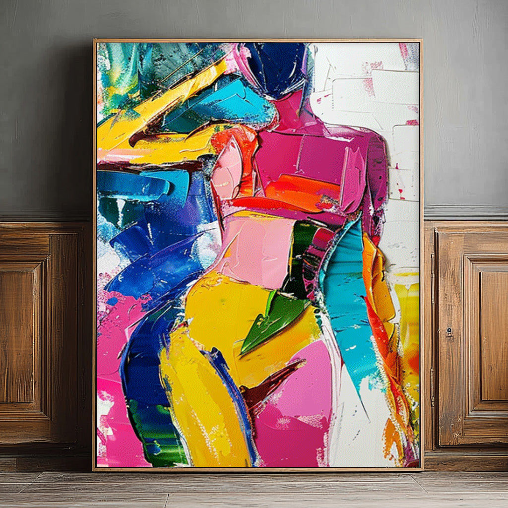 Abstract Colorful Body Oil Painting On Canvas Original Texture Sexy Girl Wall Art Modern Artwork