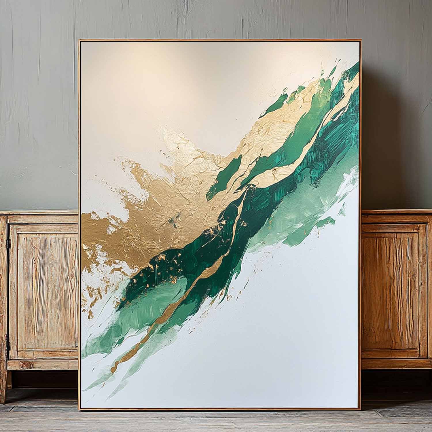 Large Green Modern Acrylic Painting On Canvas Gold Texture Abstract Oil Painting High Quality Original Artwork