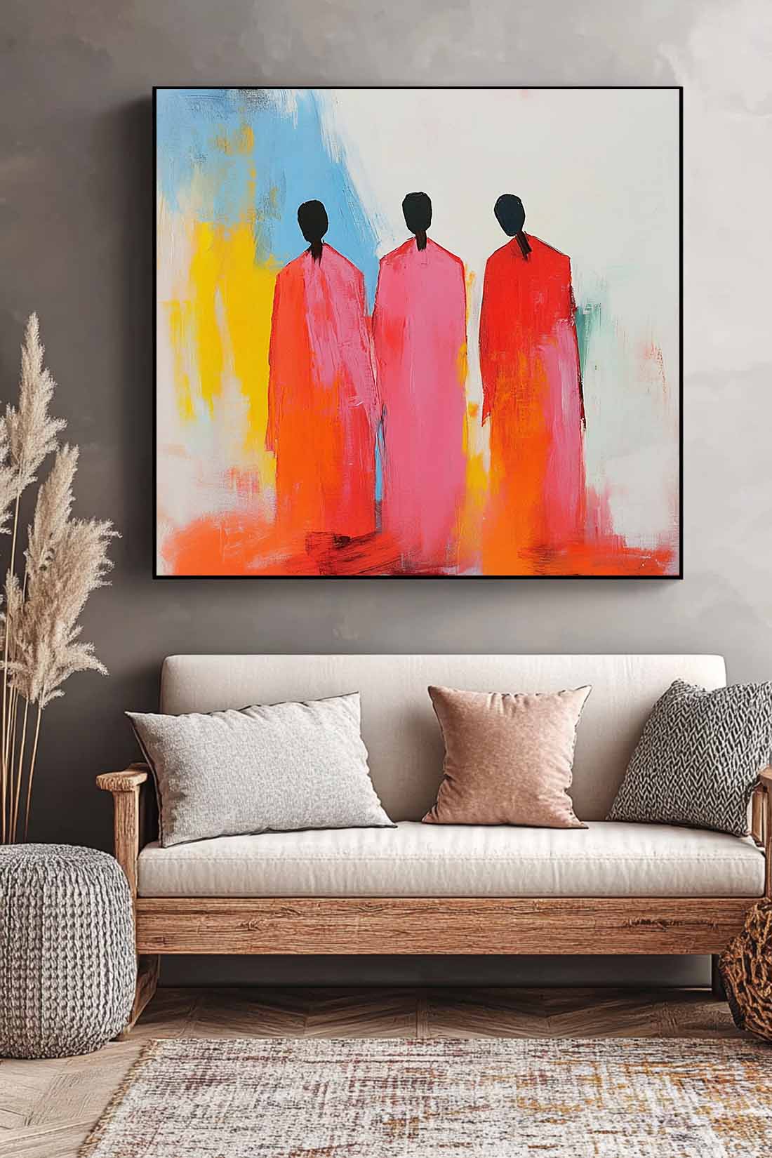 Original Pink Figure Acrylic Painting Canvas Colorful Abstract Wall Art Square Large Portrait Artwork