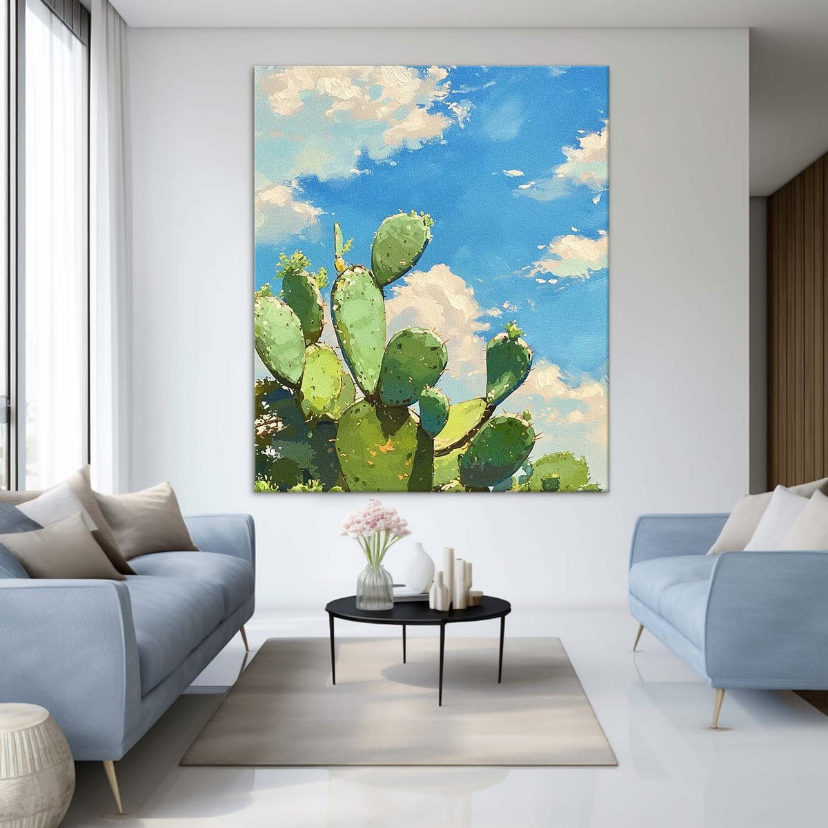 Large Cute Cactus Painting On Canvas Bright Landscape Texture Abstract Scenery Oil Painting For Living Room