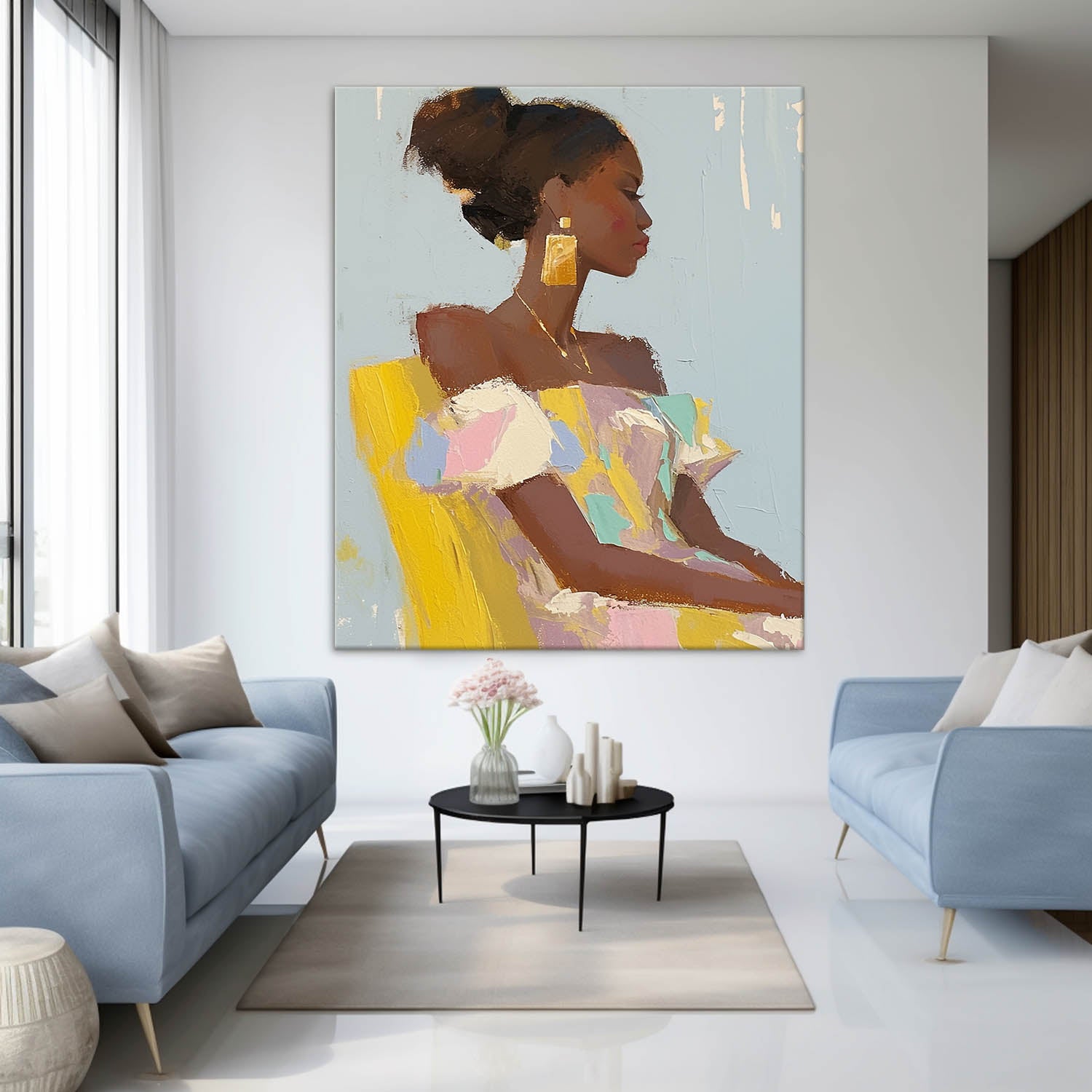 Minimalism Colorful Abstract Artwork Original Elegant Woman Wall Art Vibrant Large Figure Painting Gift