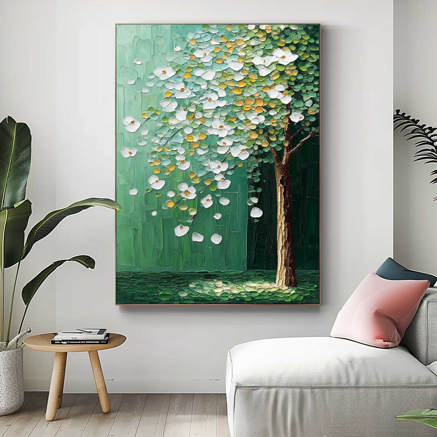 Beautiful Green Tree Painting Acrylic Textured Floral Art Impressionist Plant Paintings For Living Room
