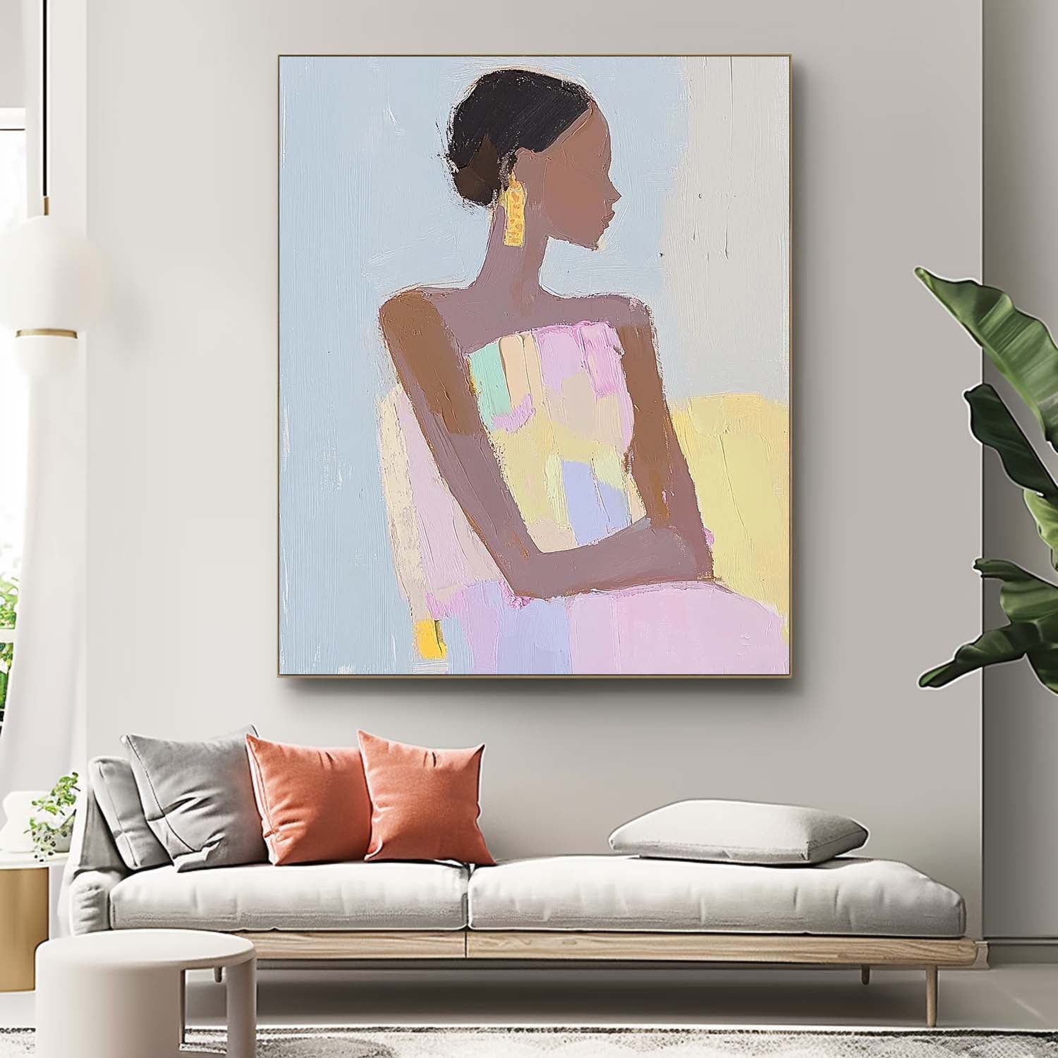 Vibrant Large Figure Painting Original Elegant Woman Wall Art Minimalism Colorful Abstract Artwork Gift