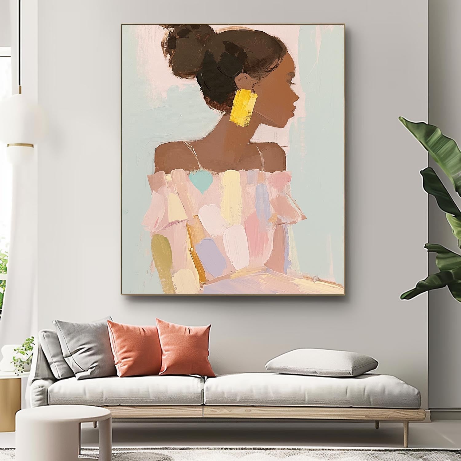 Original Elegant Woman Wall Art Vibrant Large Figure Painting Minimalism Colorful Abstract Artwork Gift