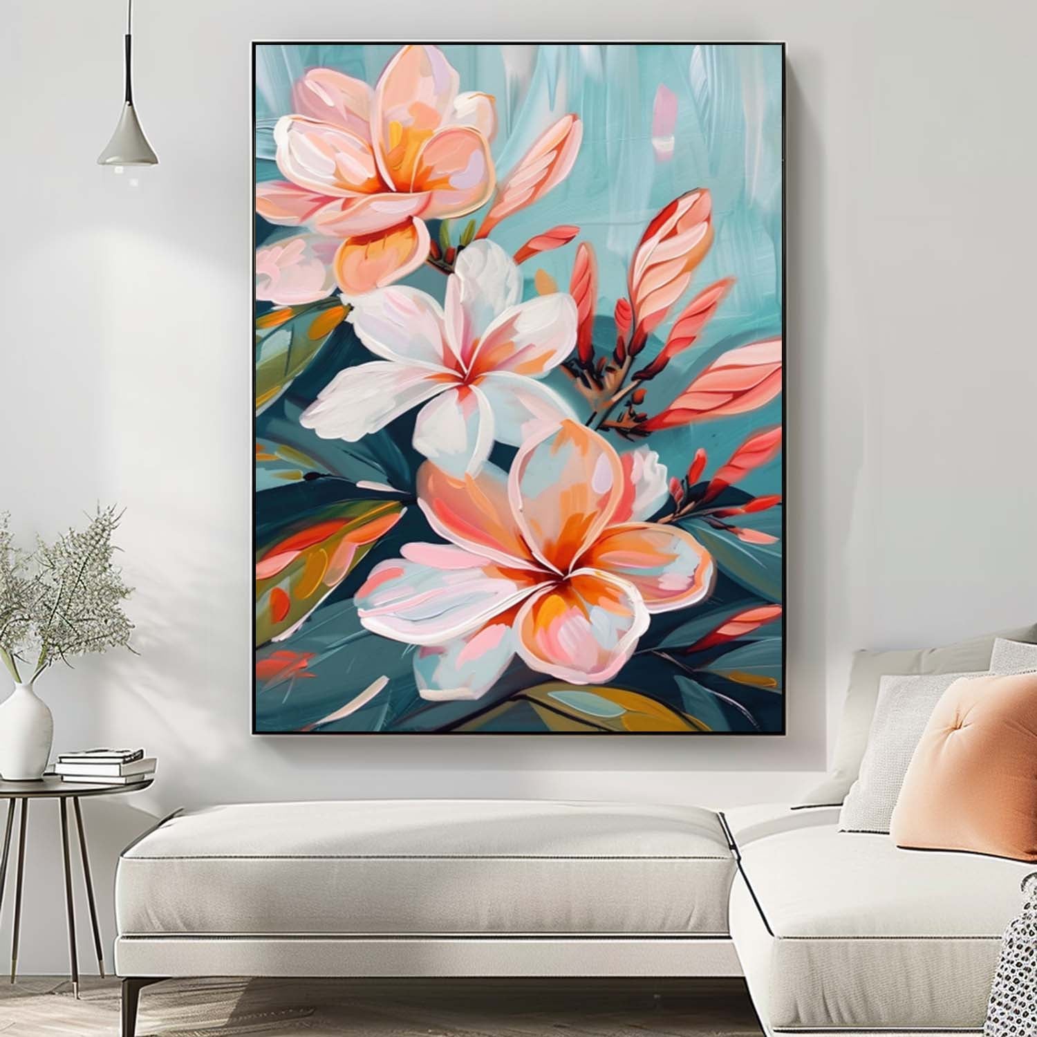 Original Abstract Blossom Painting Flowers Acrylic Painting Canvas Large Textured Floral Art Framed