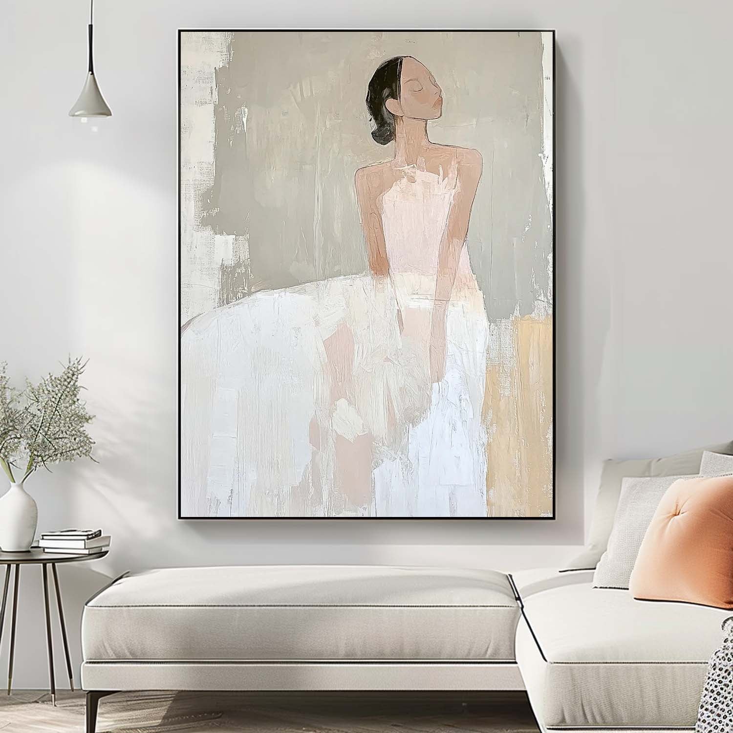 Large Figure Painting Original Elegant Woman Silhouettes Wall Art Minimalism Shadow Abstract Artwork Gift