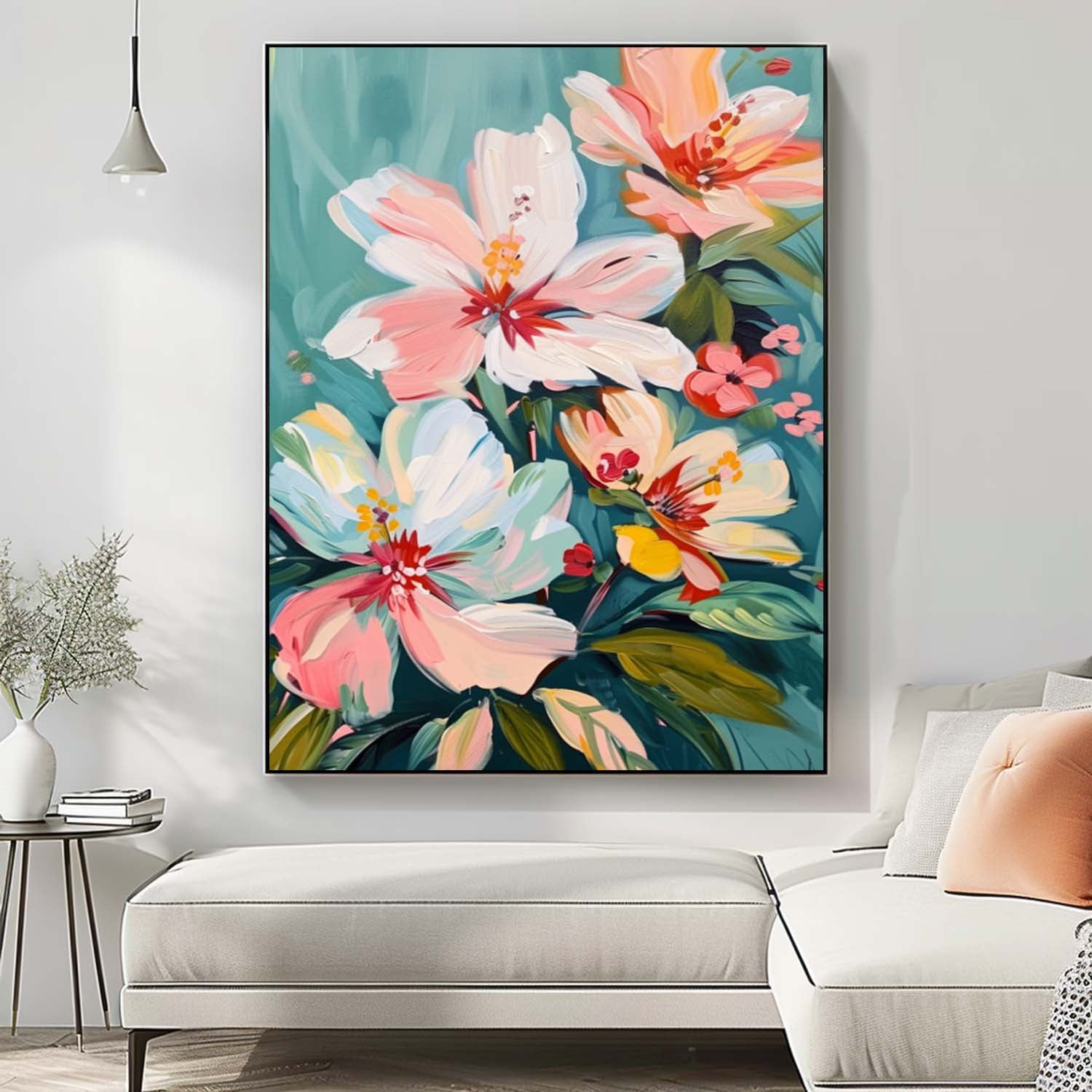 Flowers Acrylic Painting Canvas Large Textured Floral Art Original Abstract Blossom Painting Framed