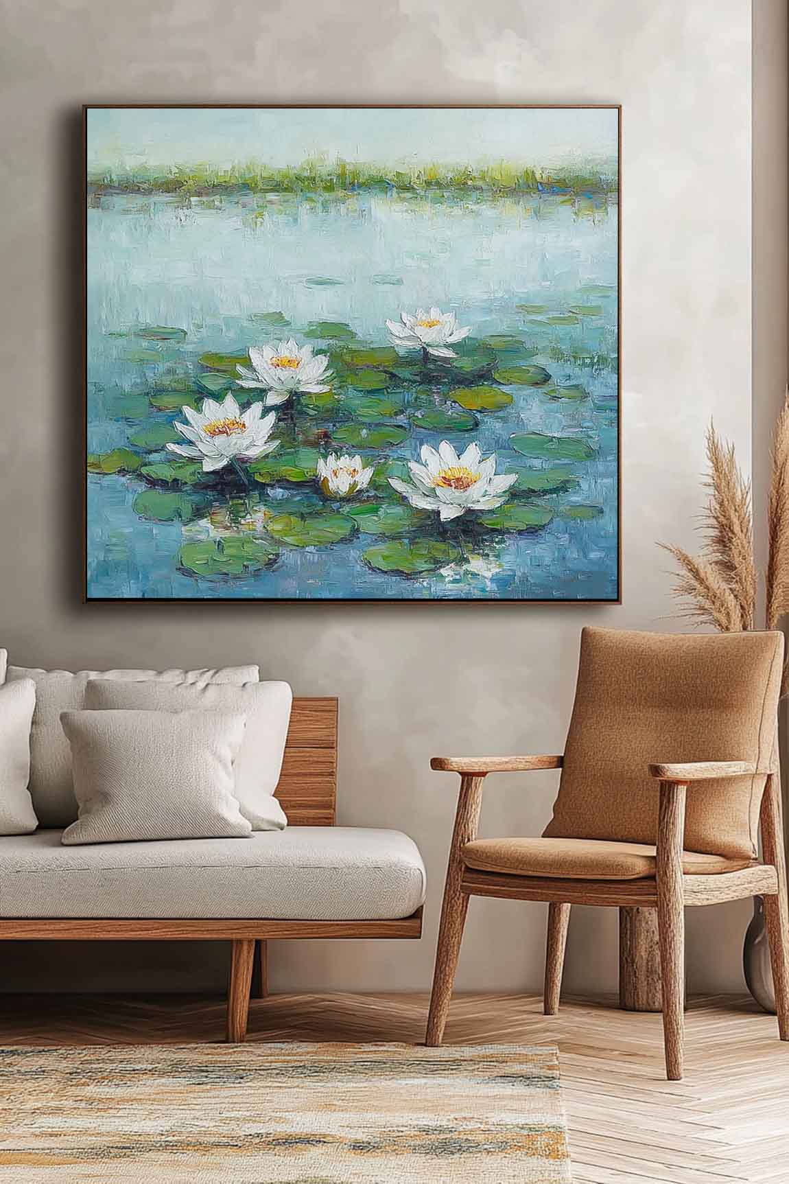 Large Textured Abstract Flower Paintings Square Contemporary White Lotus Floral Painting Original Artwork