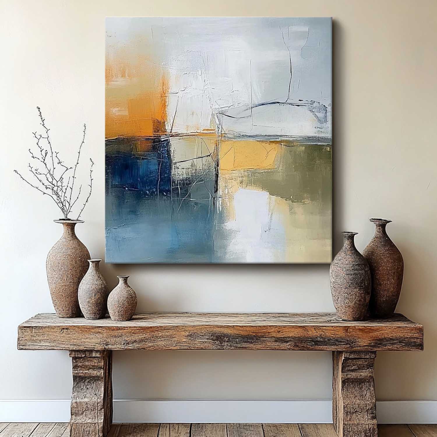 Blue And Yellow Original Hand-painted Canvas Wall Art Modern Textured Artwork Large Abstract Oil Painting