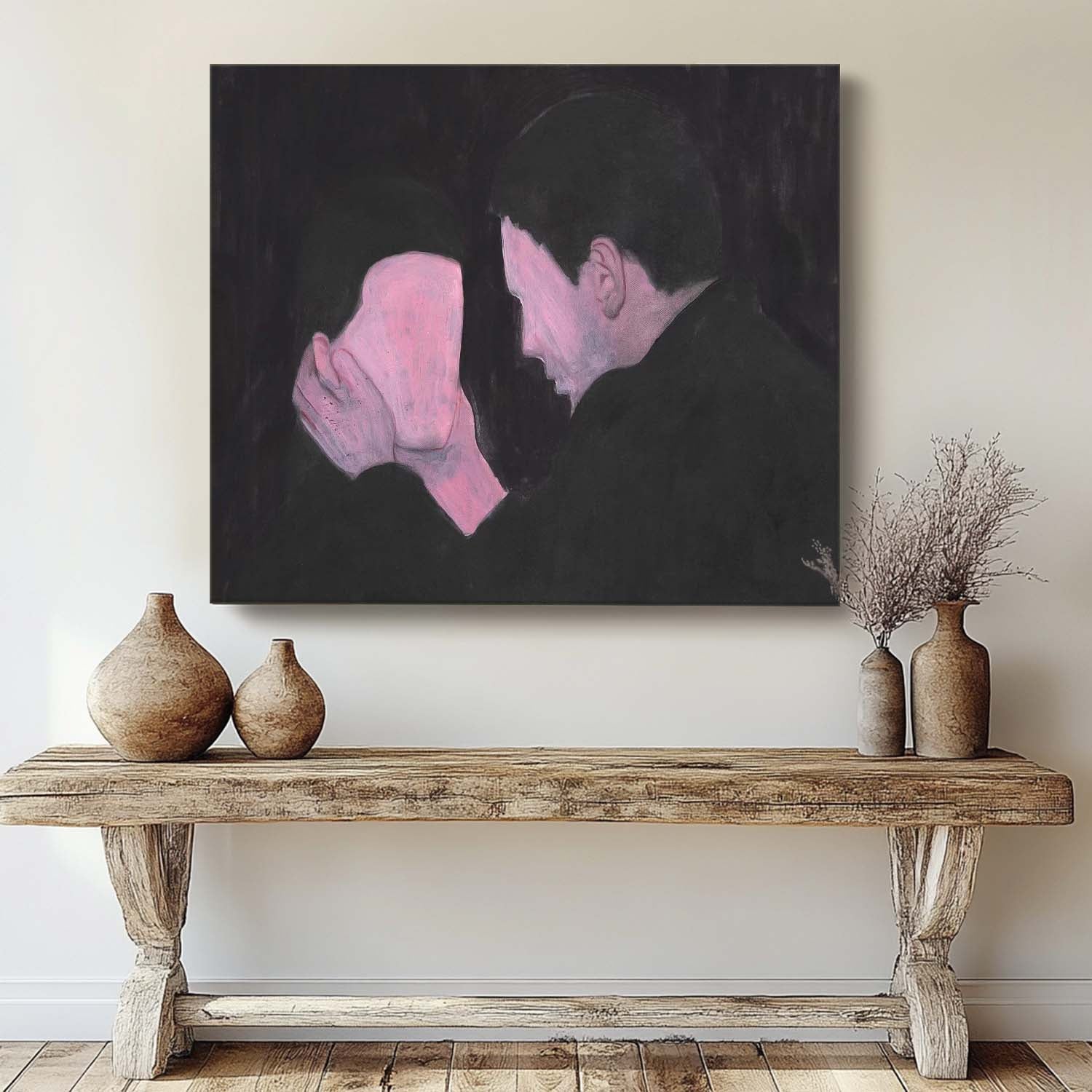 High Quality Warm Color Abstract Figure Oil Painting Large Man And Woman Wall Art Original Artwork Home Decor