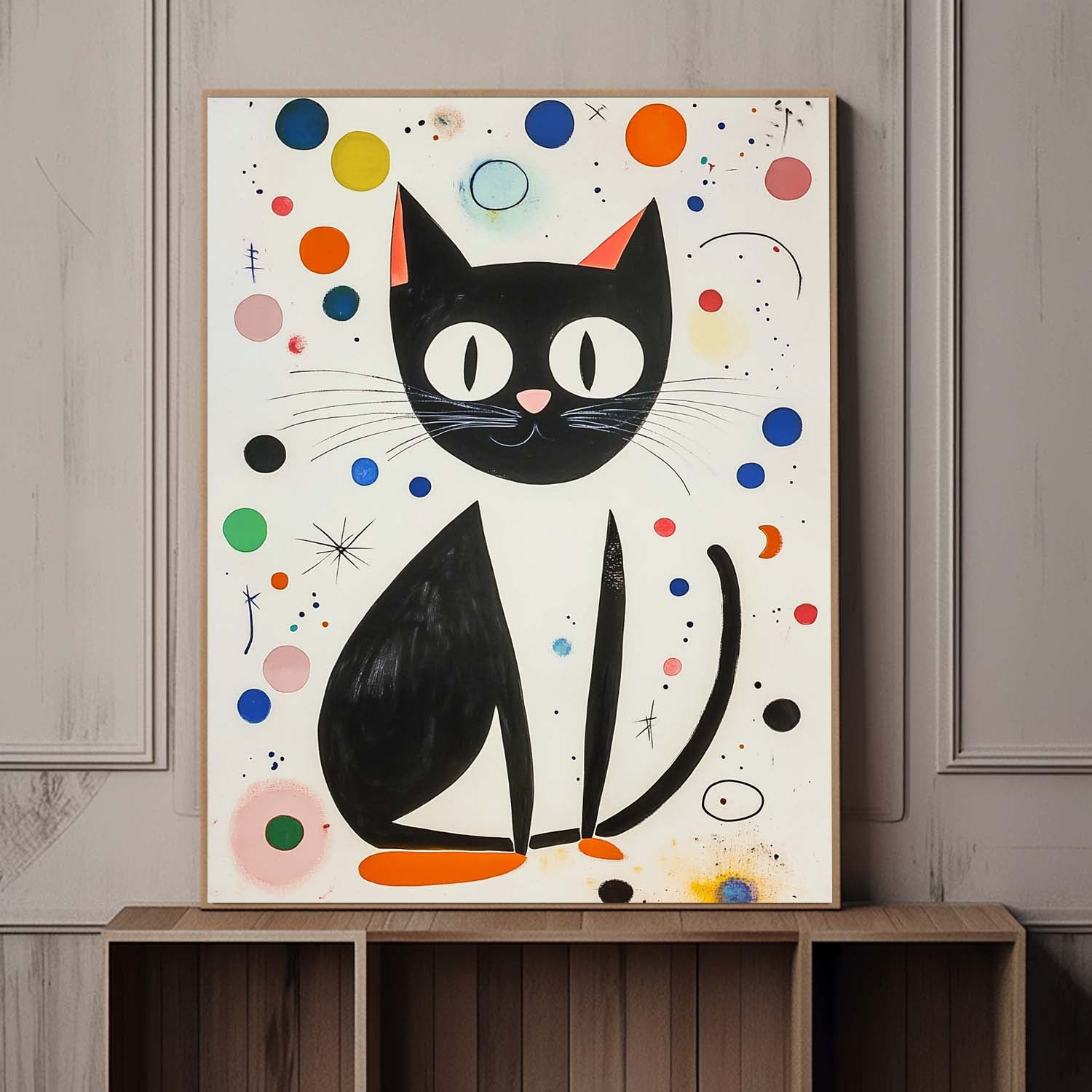Joan Miró Style Abstract Cat Acrylic Painting Colorful Modern Cat Oil Painting Pop Artwork Home Decor