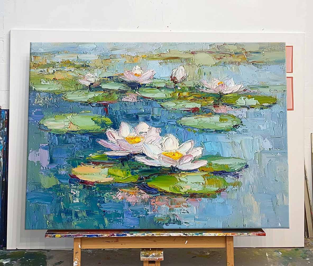 Big Lotus Flower Texture Artwork Original Lotus Oil Painting On Canvas Abstract Acrylic painting Home Decor