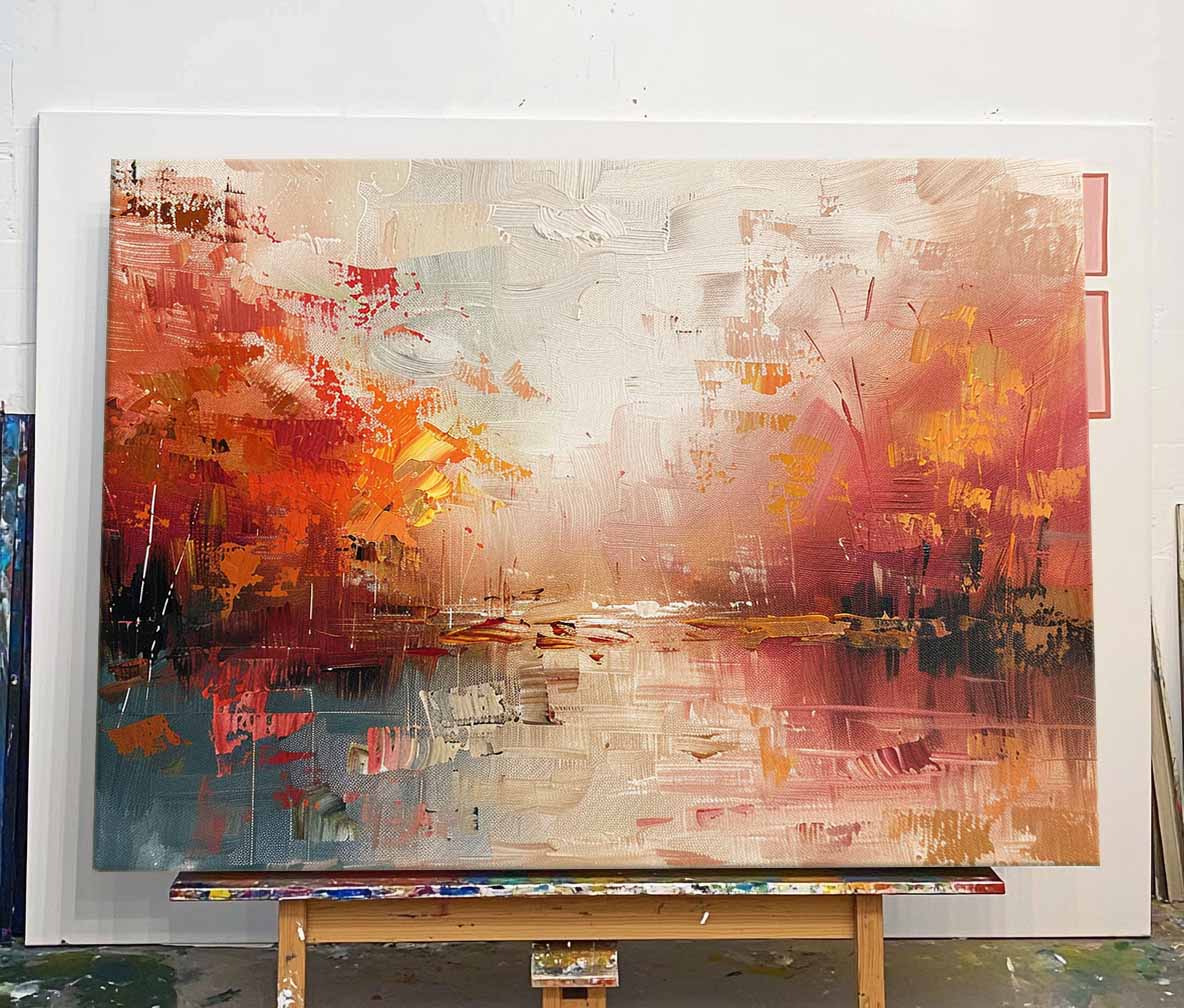 Red Abstract Landscape Oil Painting On Canvas Framed Texture High Quality Wall Art Original Scenery Artwork