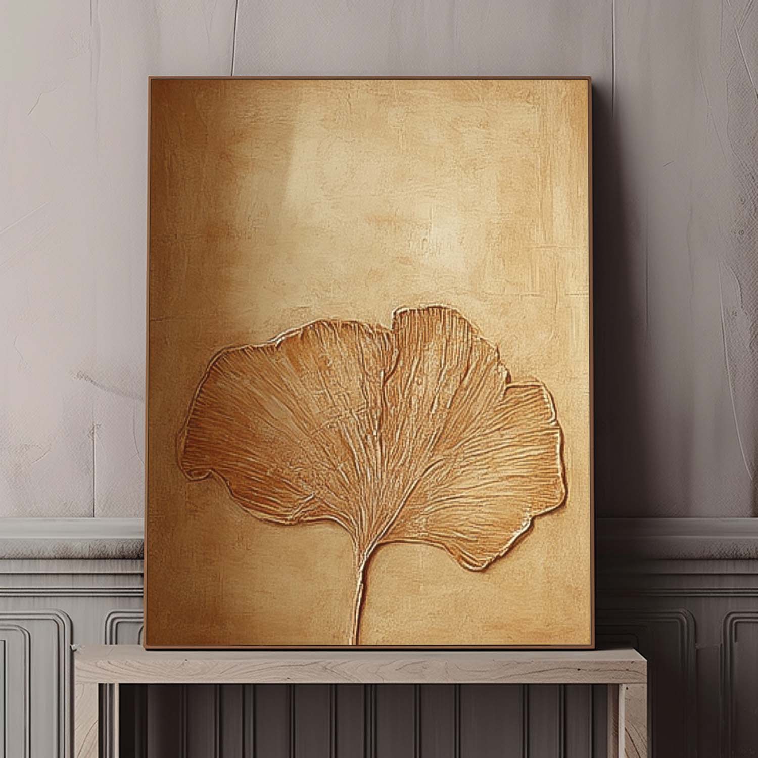Original Ginkgo Leaf Painting Exquisite Ginkgo Leaf Acrylic Painting Textured Brown Floral Art For Living Room