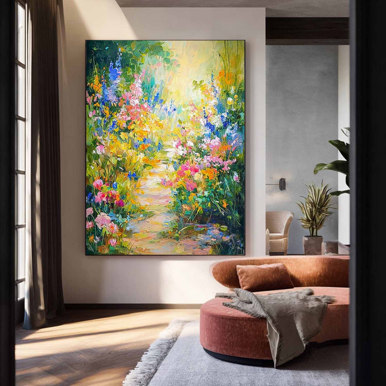 Heavy Texture Impasto Yellow Flower Art Rustic Bouquet Oil Painting Modern Farmhouse Floral Wall Decor