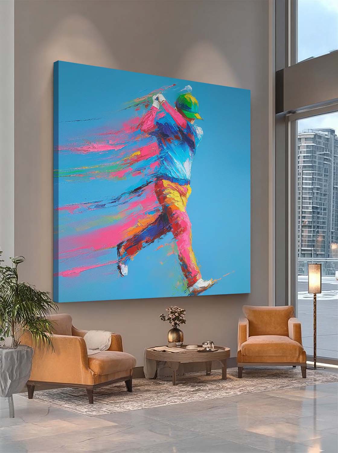 Dynamic Golf Swing Impasto Painting Sports Motion Wall Art Textured Canvas Sport Wall Athletic Decor