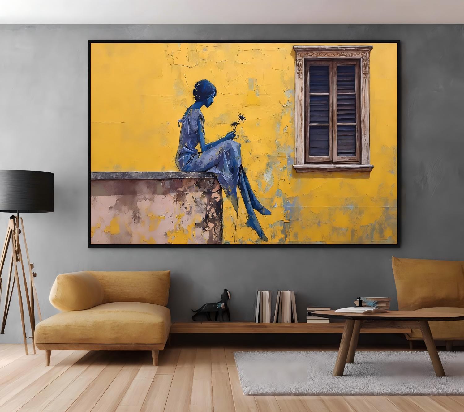 Mediterranean Style Abstract Art Landscape Canvas Serene Moments Abstract Painting Contemporary Lady Canvas Decor