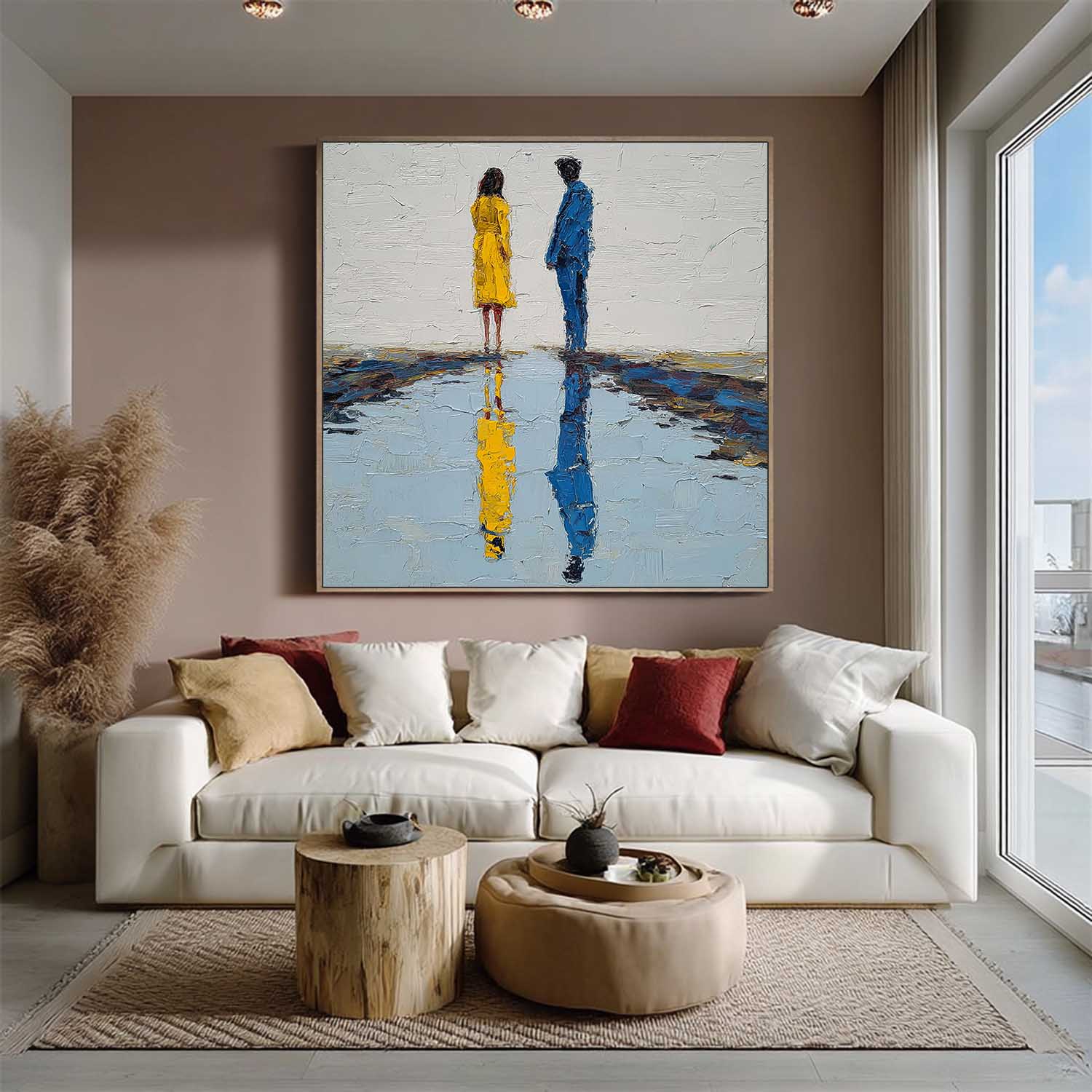 Impressionist Romantic Couple On Canvas Modern Abstract Palette Knife Oil Painting Textured Wall Art