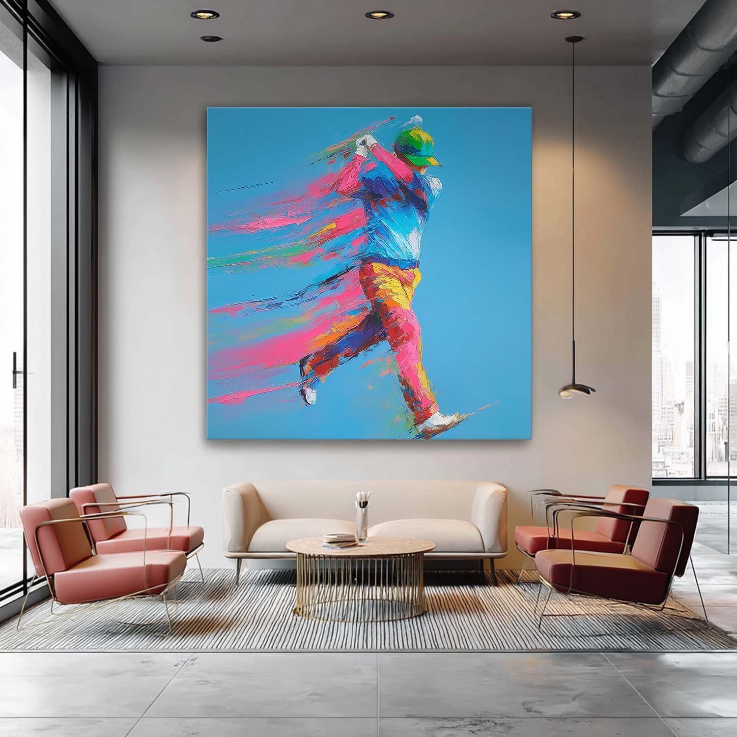 Dynamic Golf Swing Impasto Painting Sports Motion Wall Art Textured Canvas Sport Wall Athletic Decor