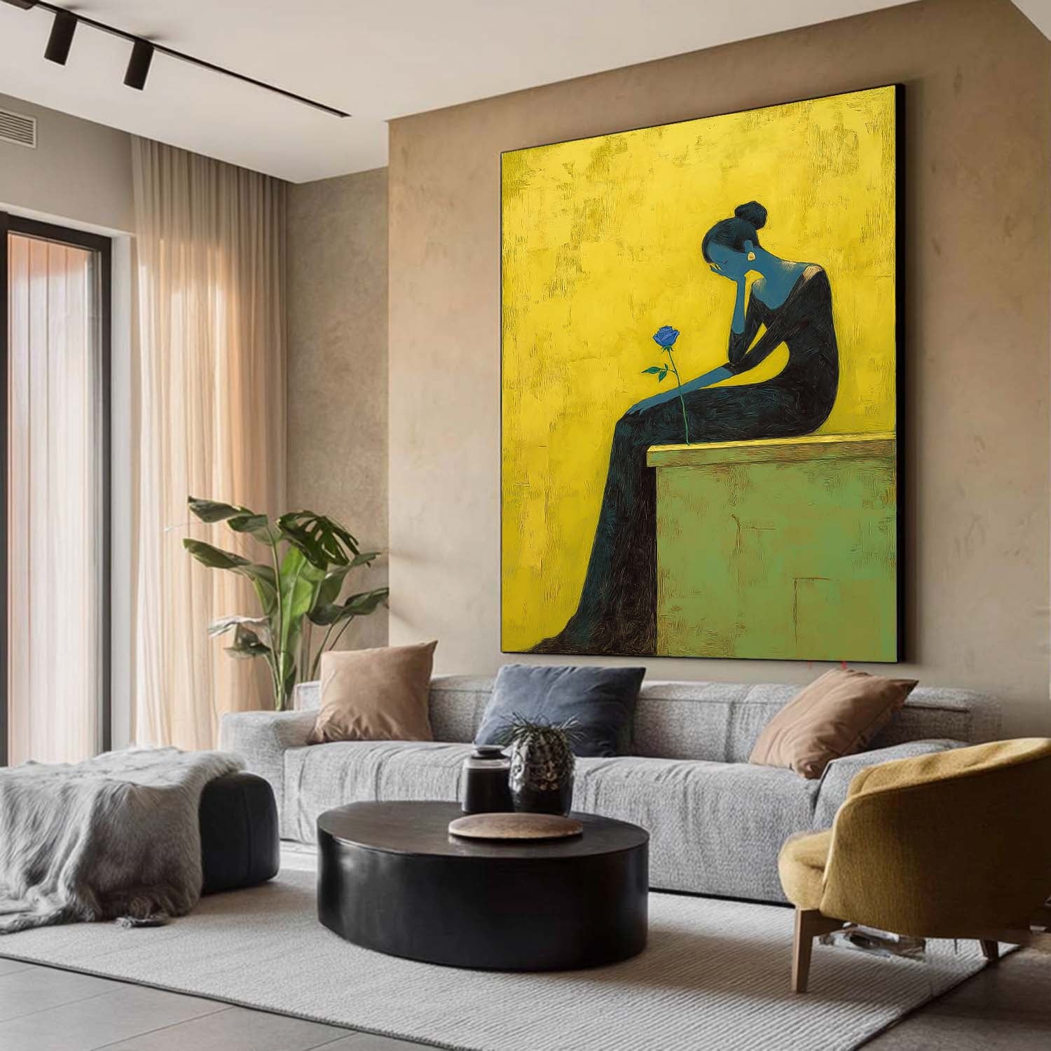 Modern Abstract Elegant Lady Silhouette Oil Painting Fine Artwork Minimalist Figurative Wall Art