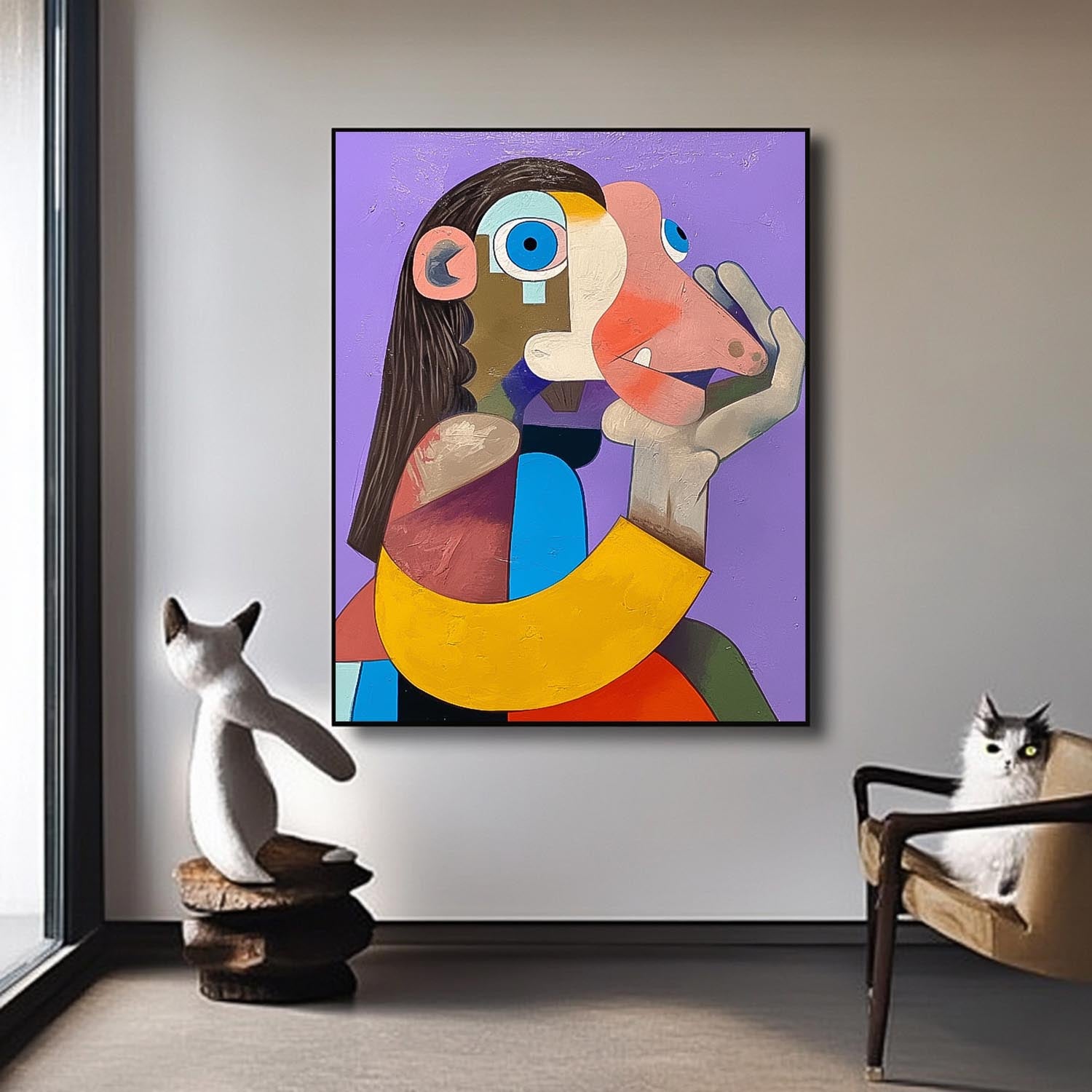 Cute Texture Animal Oil Painting Personification Acrylic Painting Modern Colorful Abstract Wall Art Decor