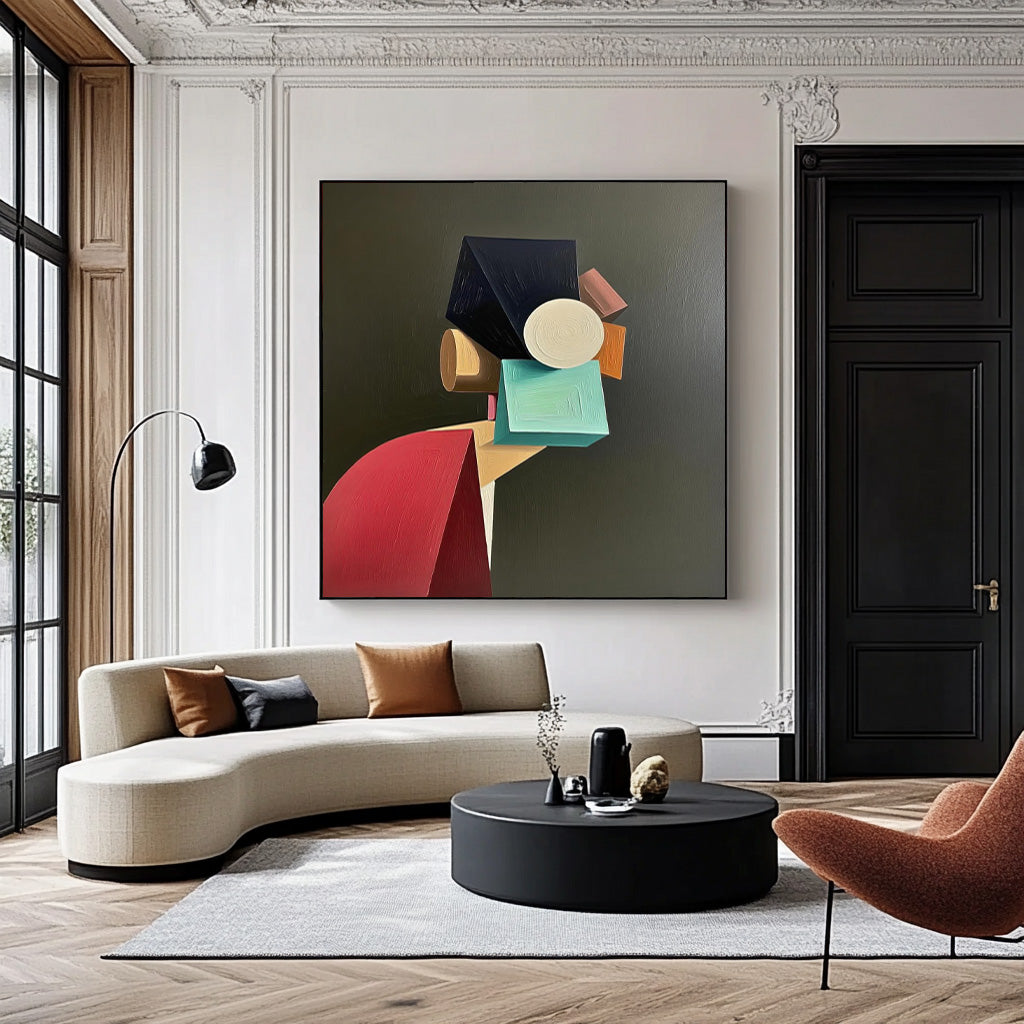 Original Textured Geometric Shapes People Painting Canvas Large Abstract Portrait Wall Art Home Decor