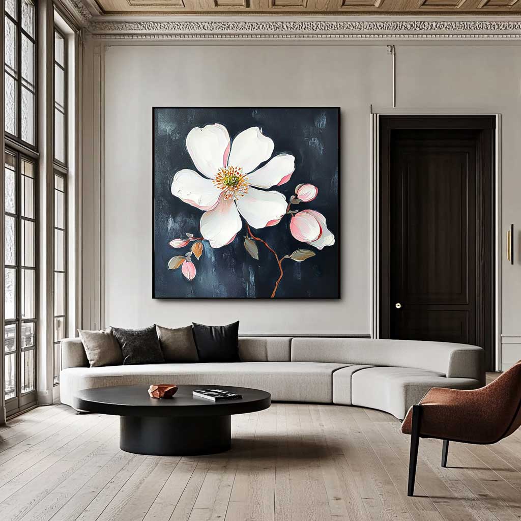 3D Blossom Textured Wall Art Floral Painting on Canvas Flower Pastel Impasto Botanical Minimalism Artwork
