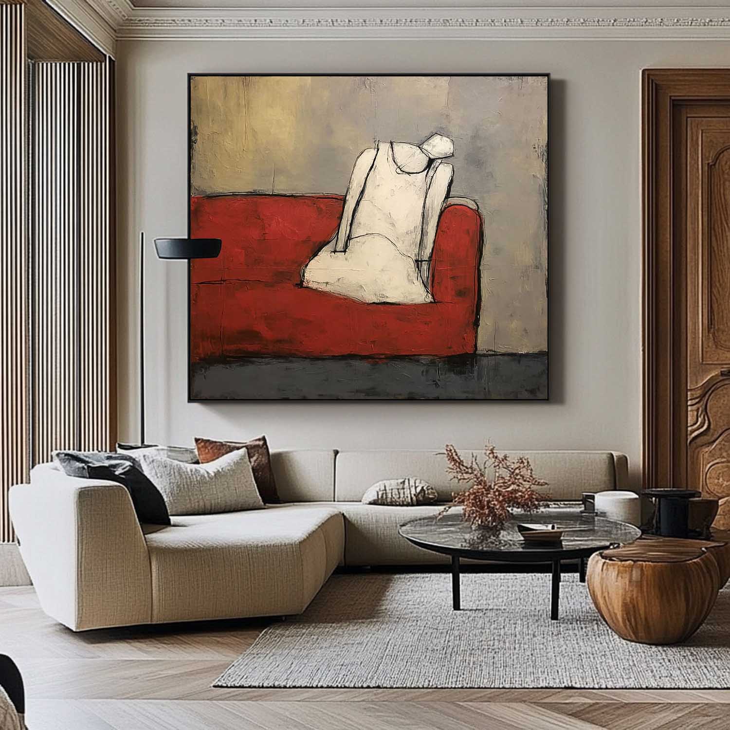 Original Minimalist Artwork Abstract White Vintage Dress Oil Painting Large Wall Art For Living Room