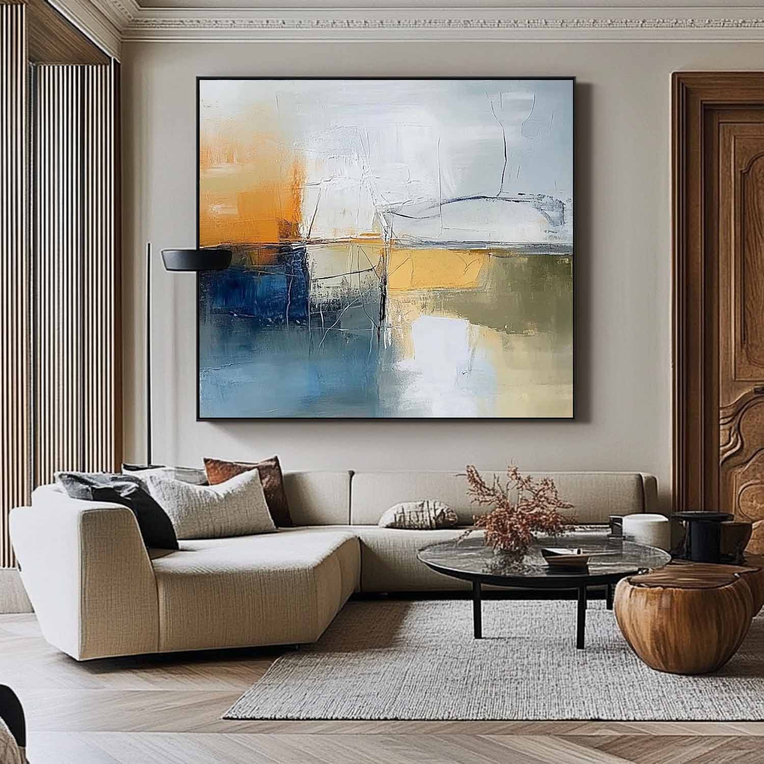 Blue And Yellow Original Hand-painted Canvas Wall Art Modern Textured Artwork Large Abstract Oil Painting
