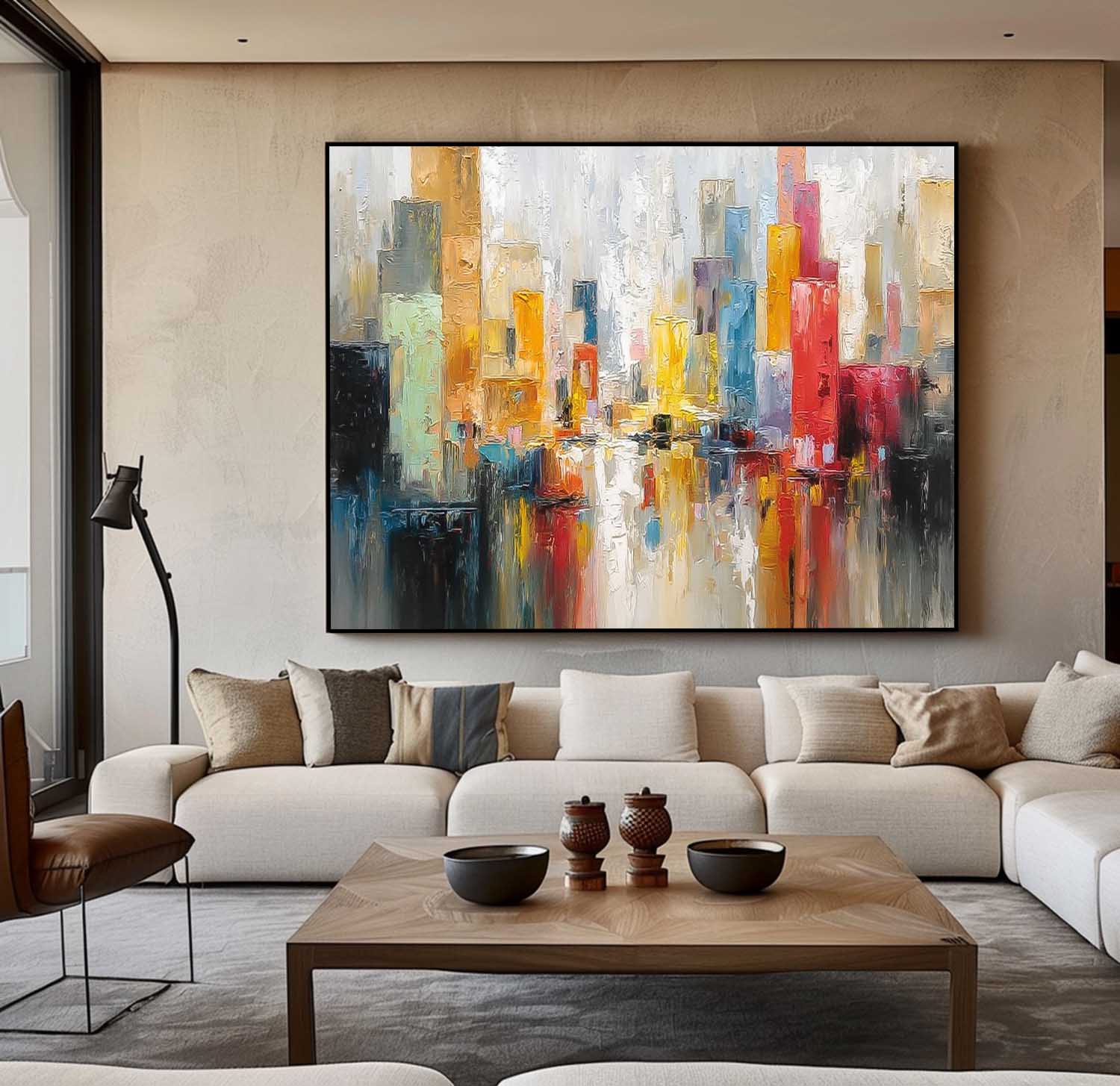 Modern Colorful Artwork Abstract City Oil Painting Texture Acrylic painting Original Wall Art Home Decor