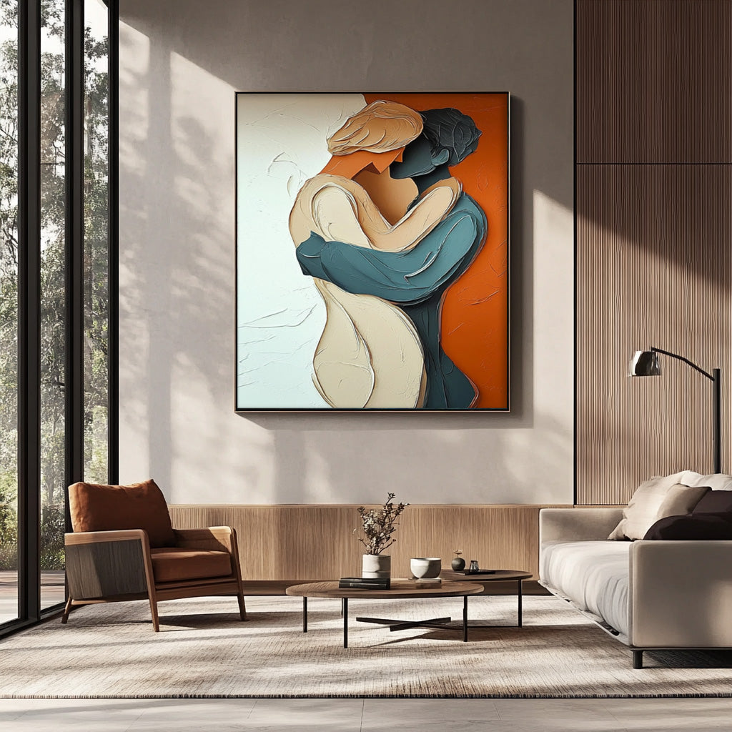 Large Texture Lovers Kiss Abstract Wall Art Portrait Artwork Original Figure Acrylic Painting Home Decor