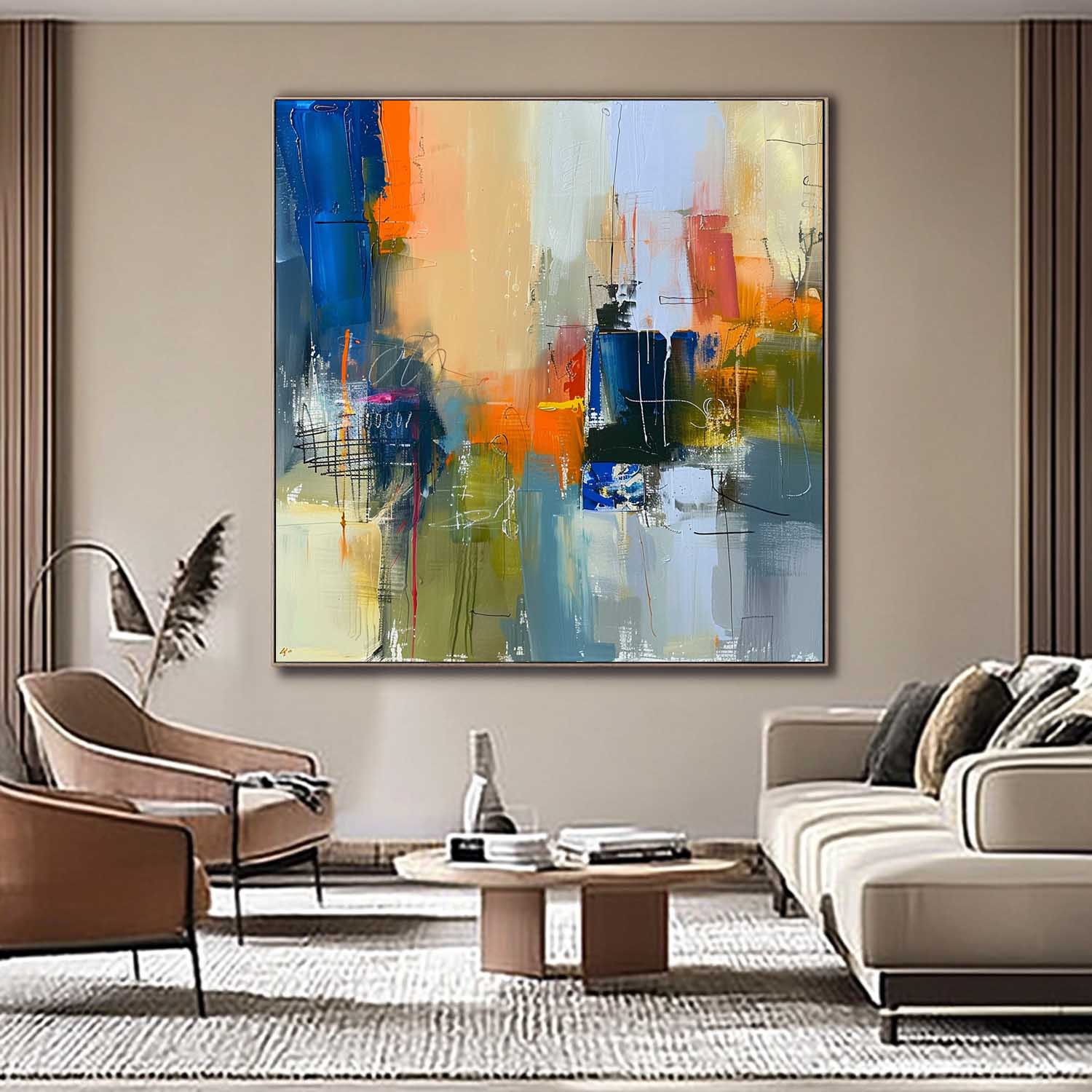 Modern Textured Artwork Warm Coloeful Original Hand-painted Canvas Wall Art Large Abstract Oil Painting