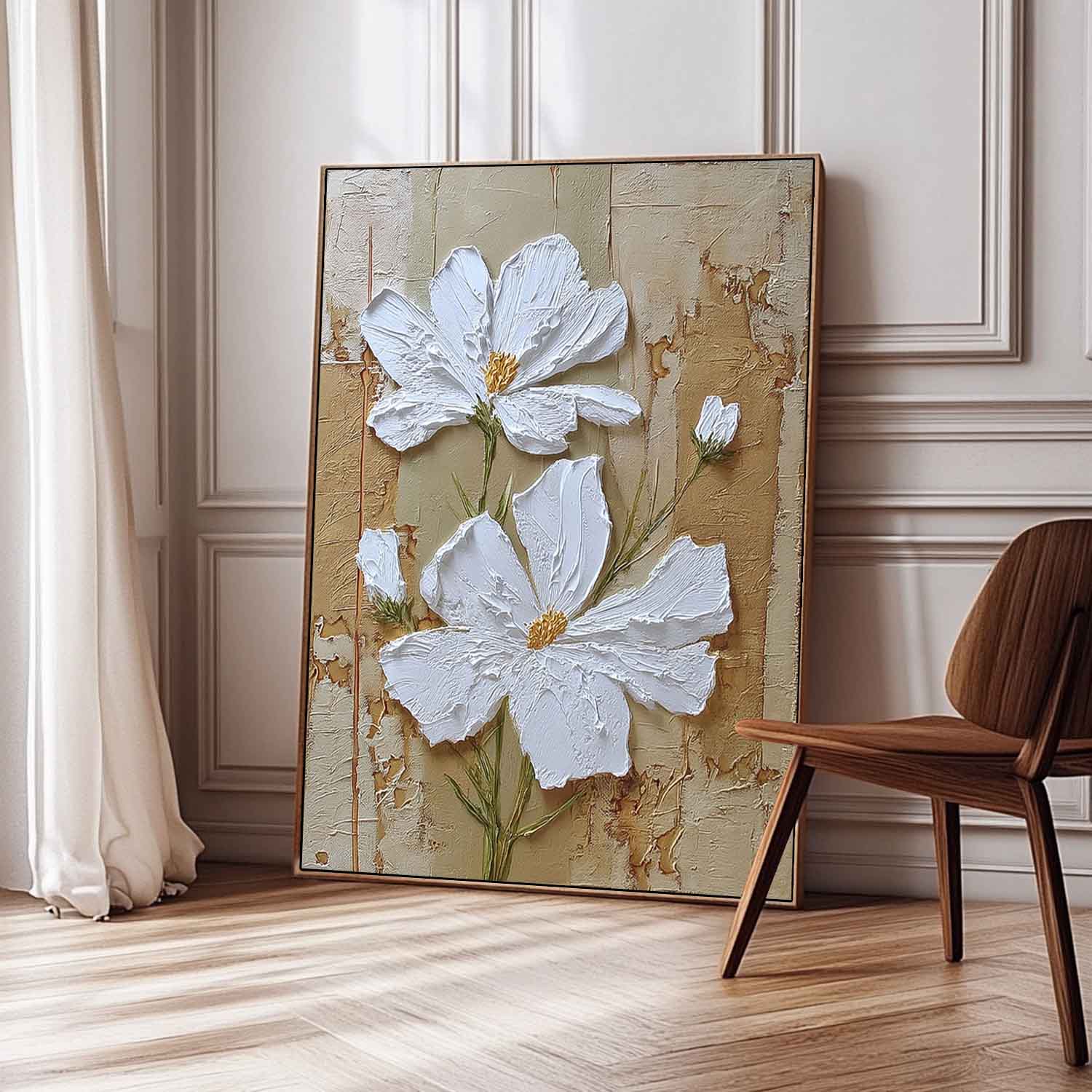 Large White Flower Abstract Oil Painting Canvas Texture Plant Wall Art Original Artwork Home Decor